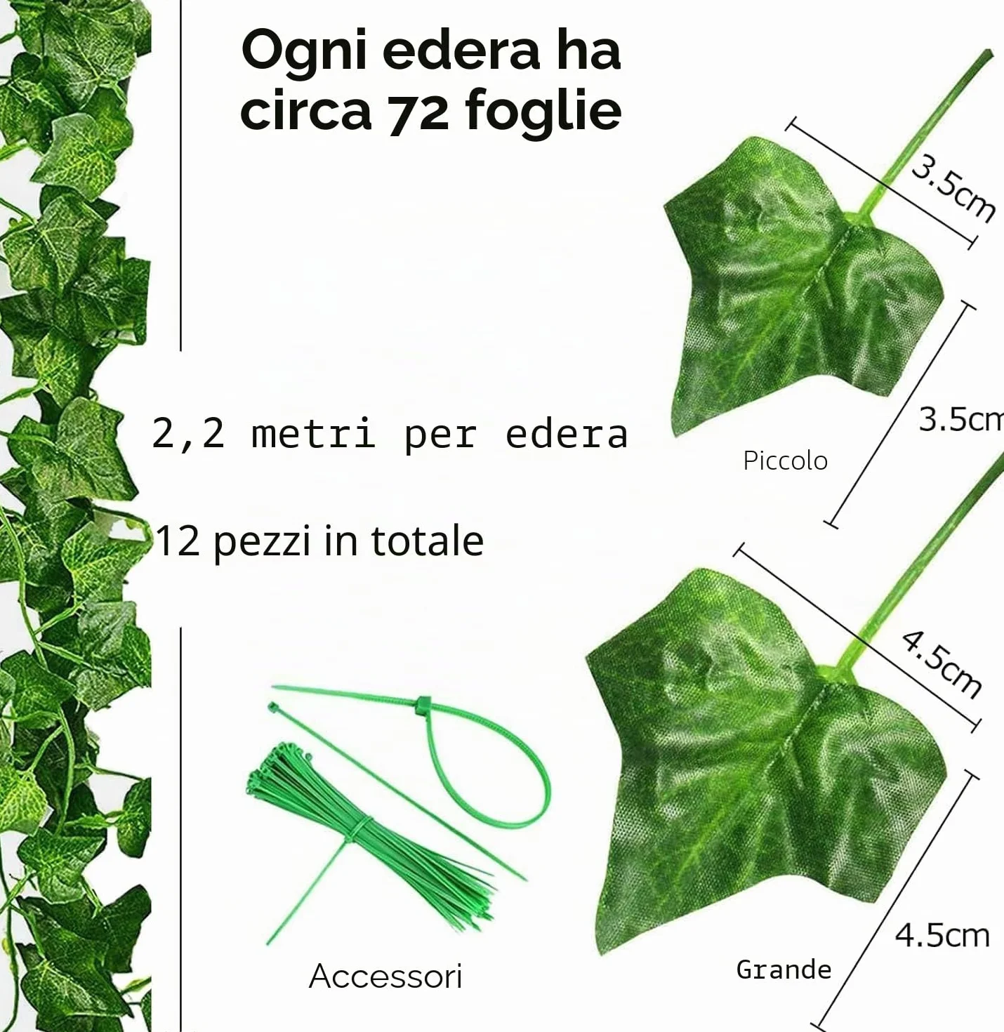 Noa Home Deco 24 Pezzi Piante Finta Edera 2.2M da Esterno Balcone Casa Giardino