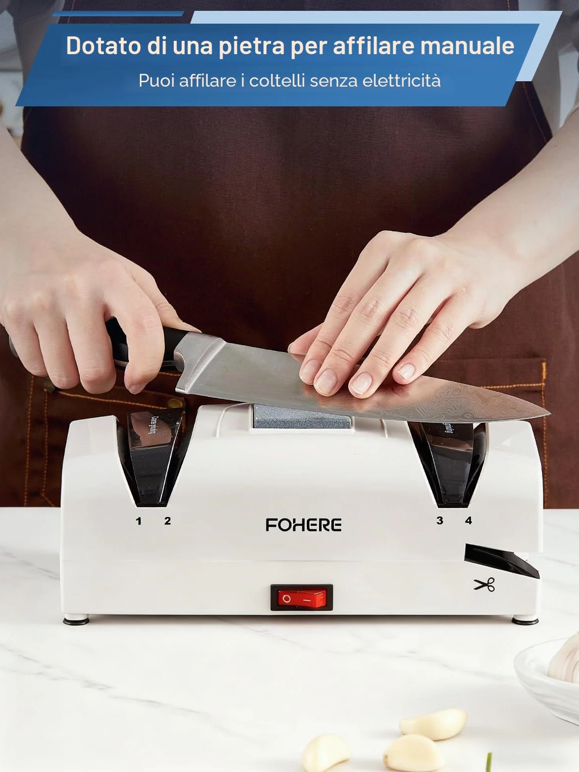 FOHERE Affilacoltelli Elettrico Professionale 5 in 1, 2 Raccoglitrucioli Magnetici, Abrasivi Diamantati per Coltelli da Cucina e Forbici