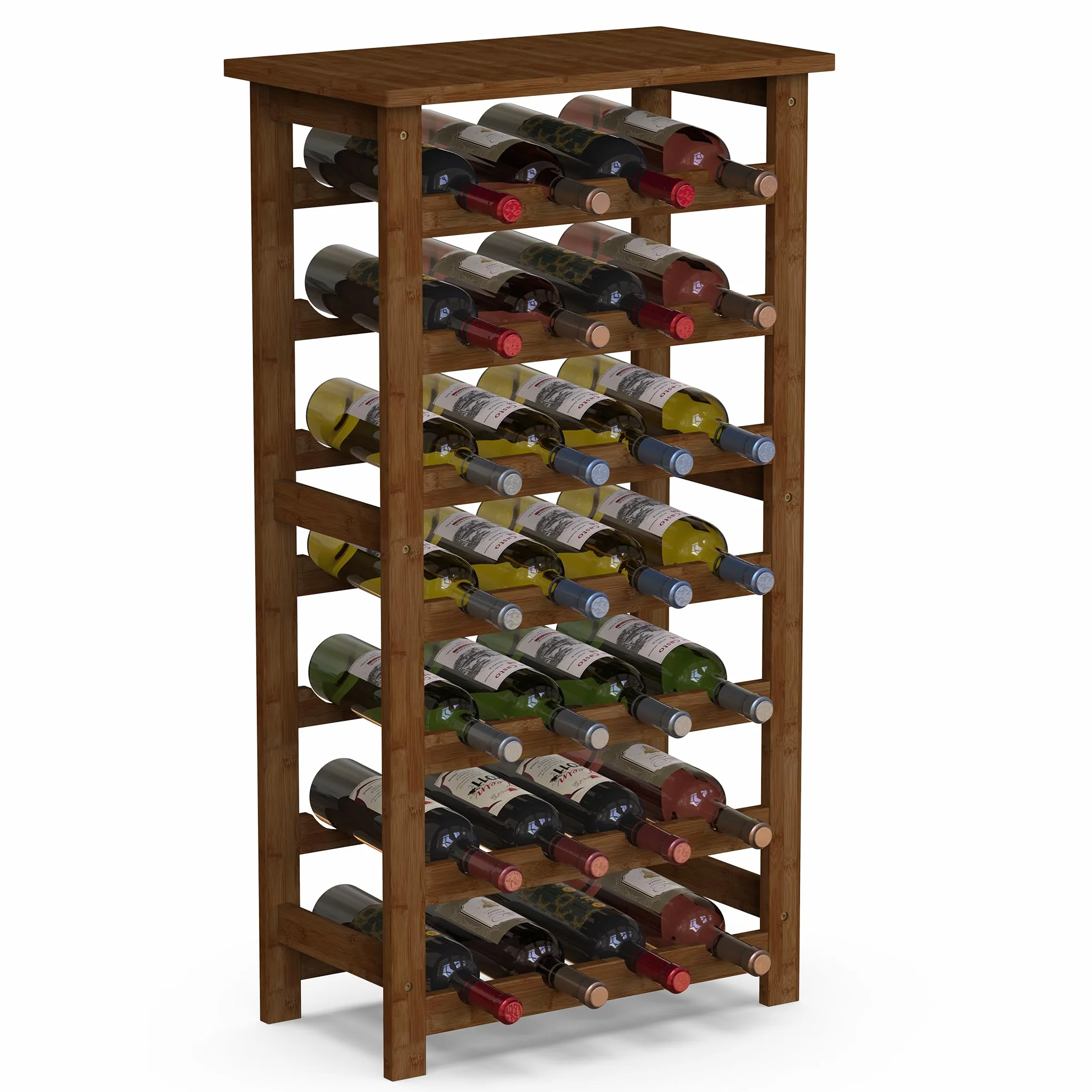BAKAJI Cantinetta Portavino in Legno Bambù con 28 Scomparti per Vino Champagne, Portabottiglie da Terra, Cantina per Angolo Bar, Salotto, Cucina, Bistrot, Ristorante, 47 x 29 x 93.5 cm (Noce)