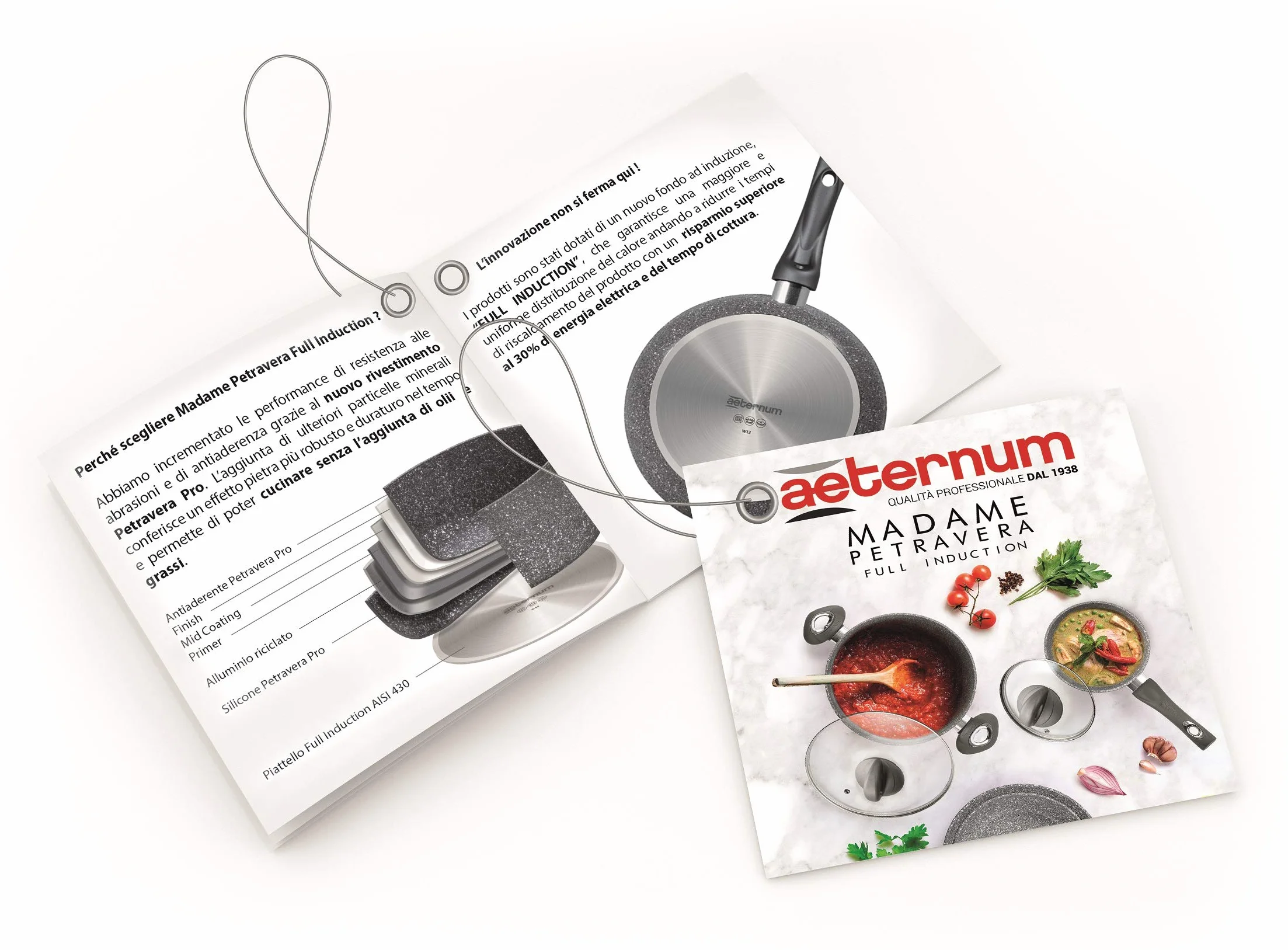 Aeternum, Madame Petravera 3.0, Batteria 8 pezzi, 2 padelle 20-24 cm, 2 casseruole 16-20 cm, 1 tegame 28 cm, 3 coperchi 16-20-28 cm, Ideale per Induzione, Full Induction, Grigio