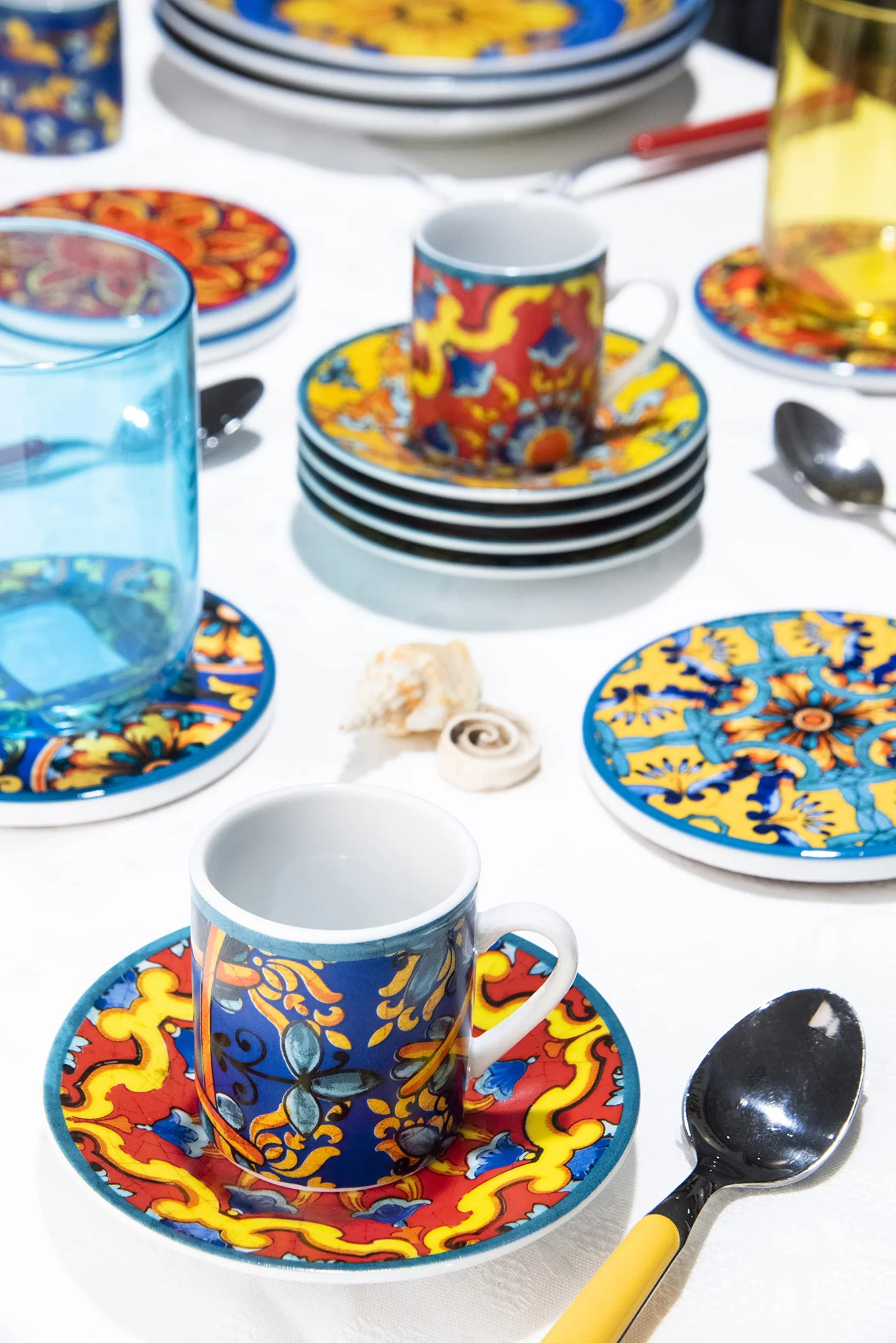Excelsa Porcellana Trinacria Set 6 tazzine da caffè con piattino multicolore