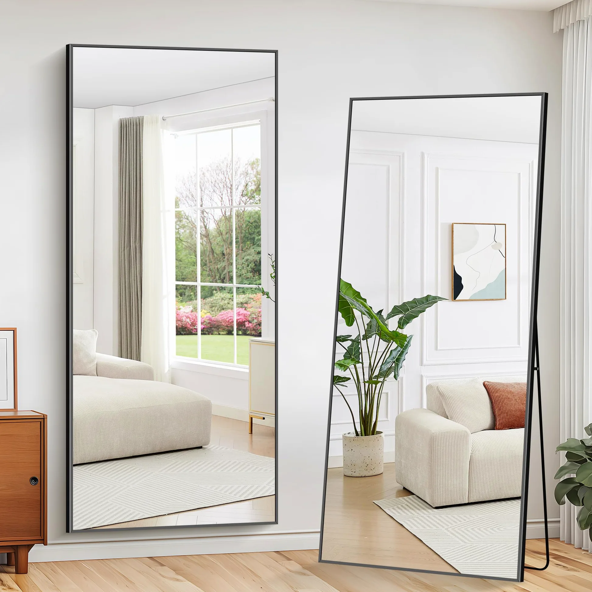 WOLIBEER Specchio a Figura Intera 192 x 85 cm, Grande Specchio da Terra Rettangolare in Alluminio Nero per Camera da Letto Cameretta Soggiorno Spogliatoio