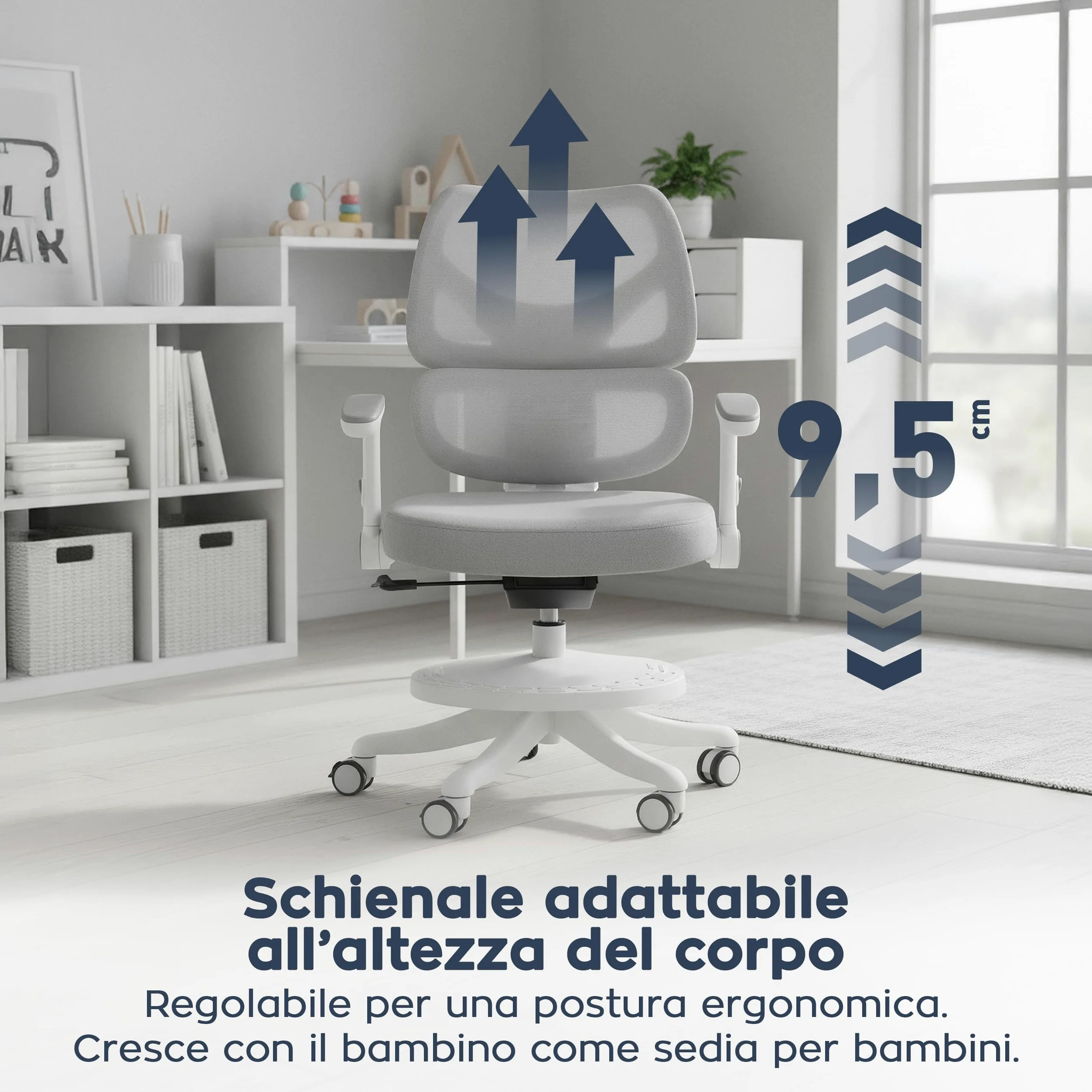 MARK ADLER Junior 5.3 – Supporta la postura durante studio e compiti – Ideale per cameretta bambini e ragazzi – Cresce con il bambino fino a 175 cm – Stabilità e comfort quotidiano – Grigo
