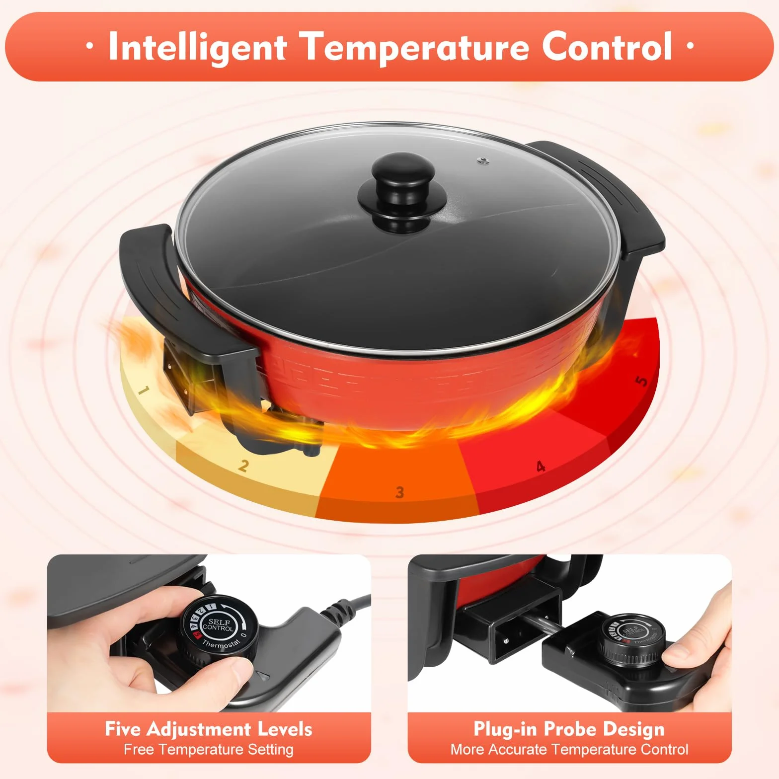 Yin e Yang Fonduta Cinese Hot Pot Elettrico 6L 1360W Divisore Wok Rosso