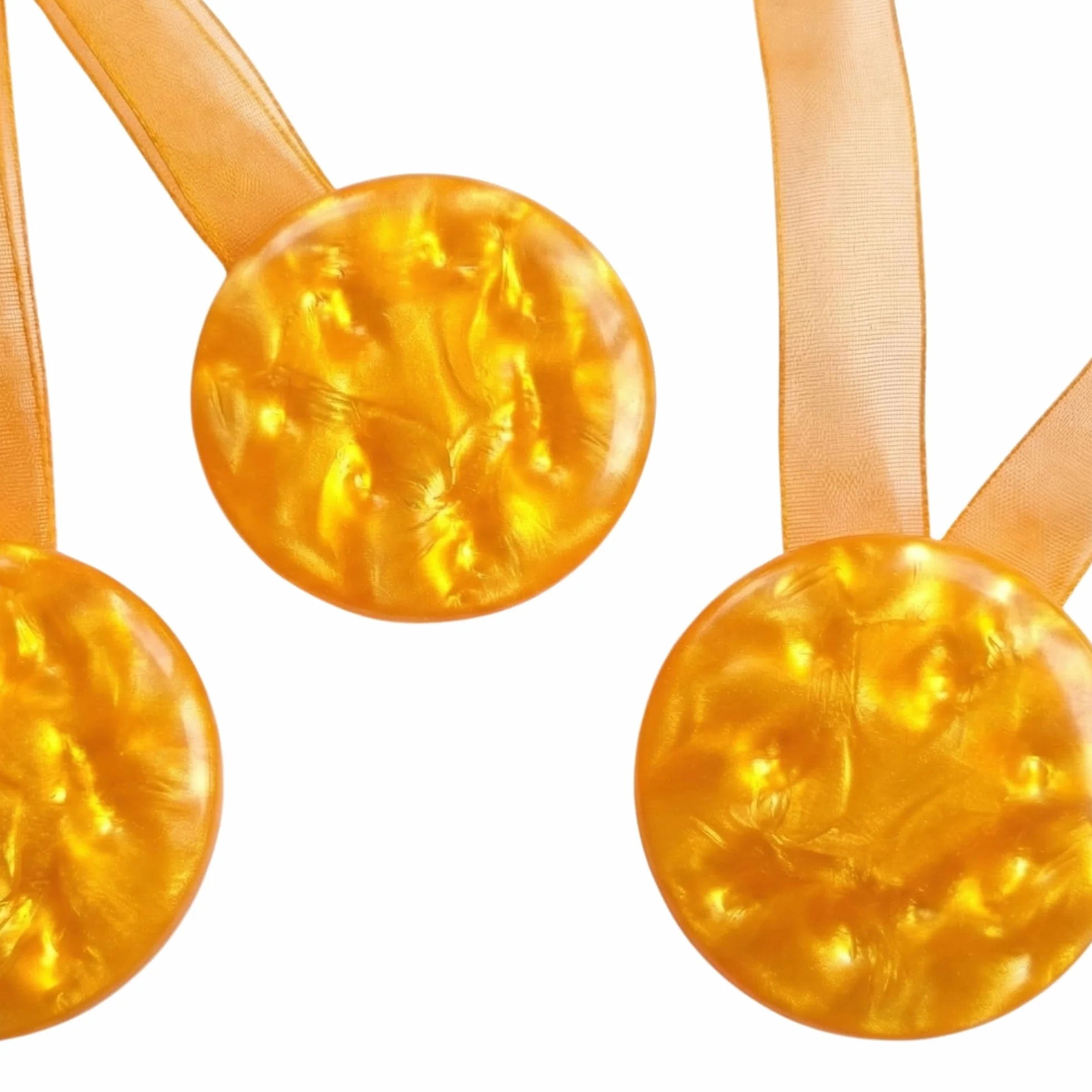 SOLOVO 2 Pezzi Fermatenda Magnetici per Tende, Clip Tenda Effetto Madreperla con Nastro in Organza, Accessori Tende Senza Fori, Arancio