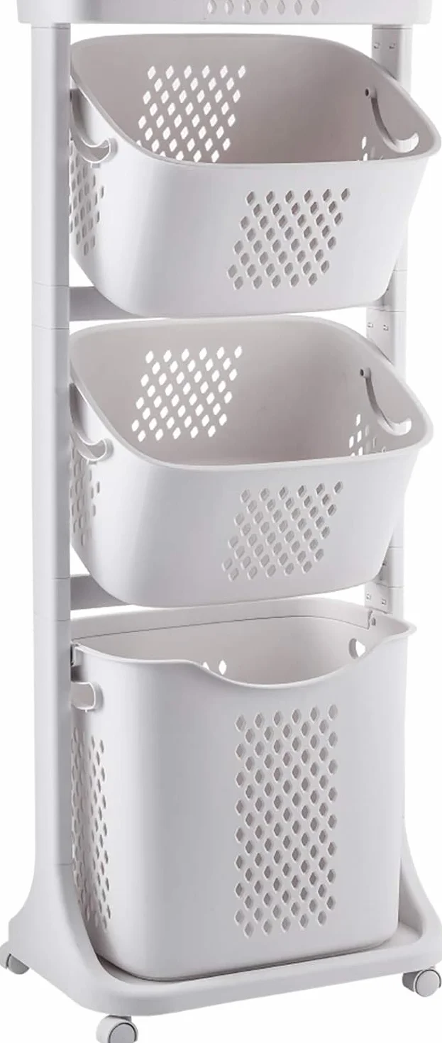 Cesto portabiancheria con 3 cesti rimovibili con ruote, 44 x 33 x 110 cm, bianco