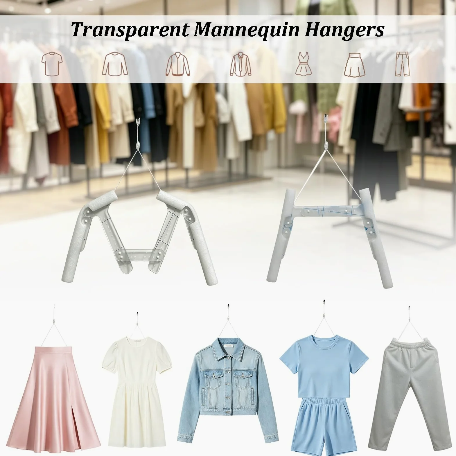Set Da 2 Grucce A Forma Di Busto Trasparente, Appendiabiti Multifunzione Per Fotografia Di Moda Ed Esposizione, Busto In Acrilico Invisibile Per Negozi, Boutique