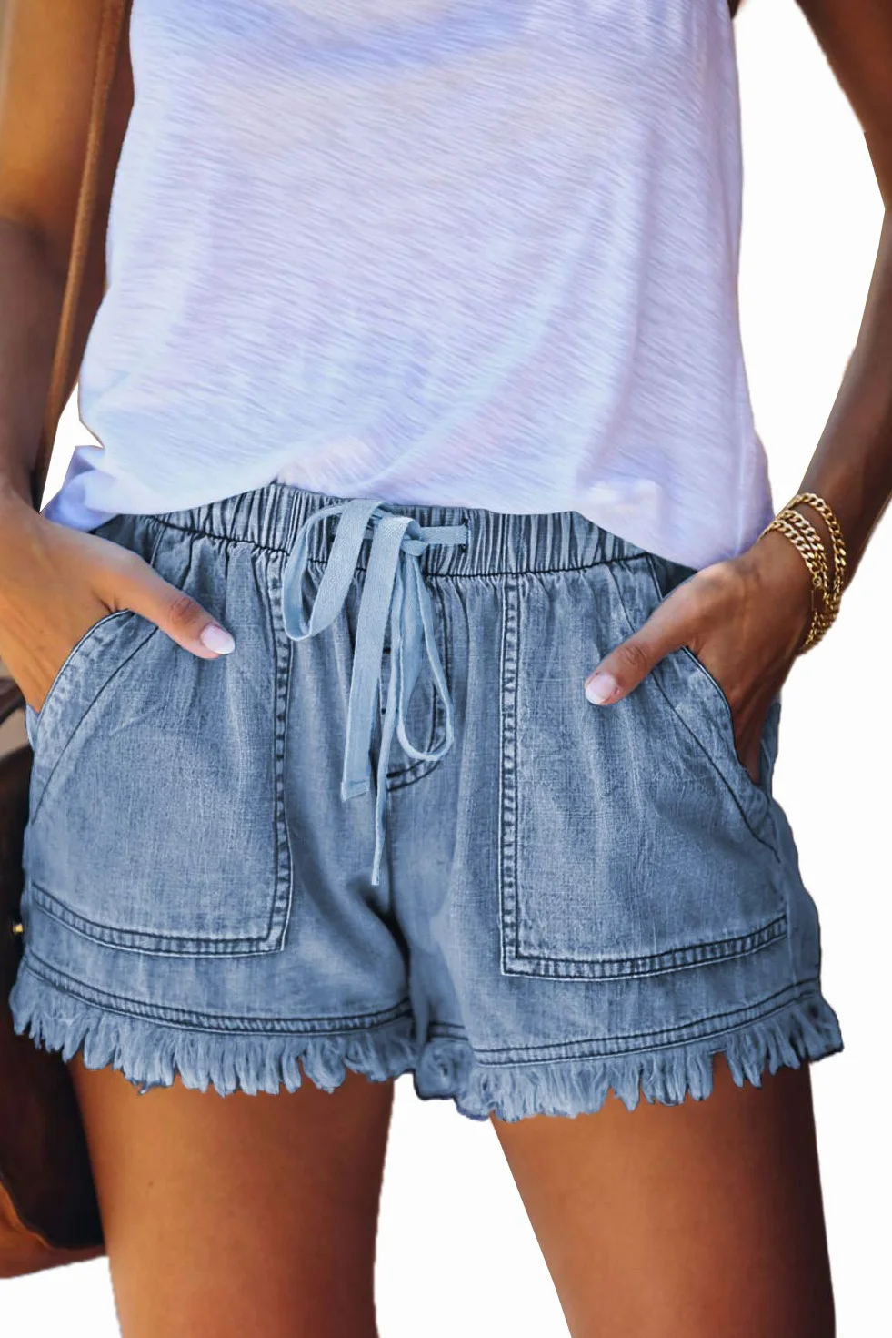 Hvepuo - Pantaloncini estivi da donna in cotone e lino, con elastico