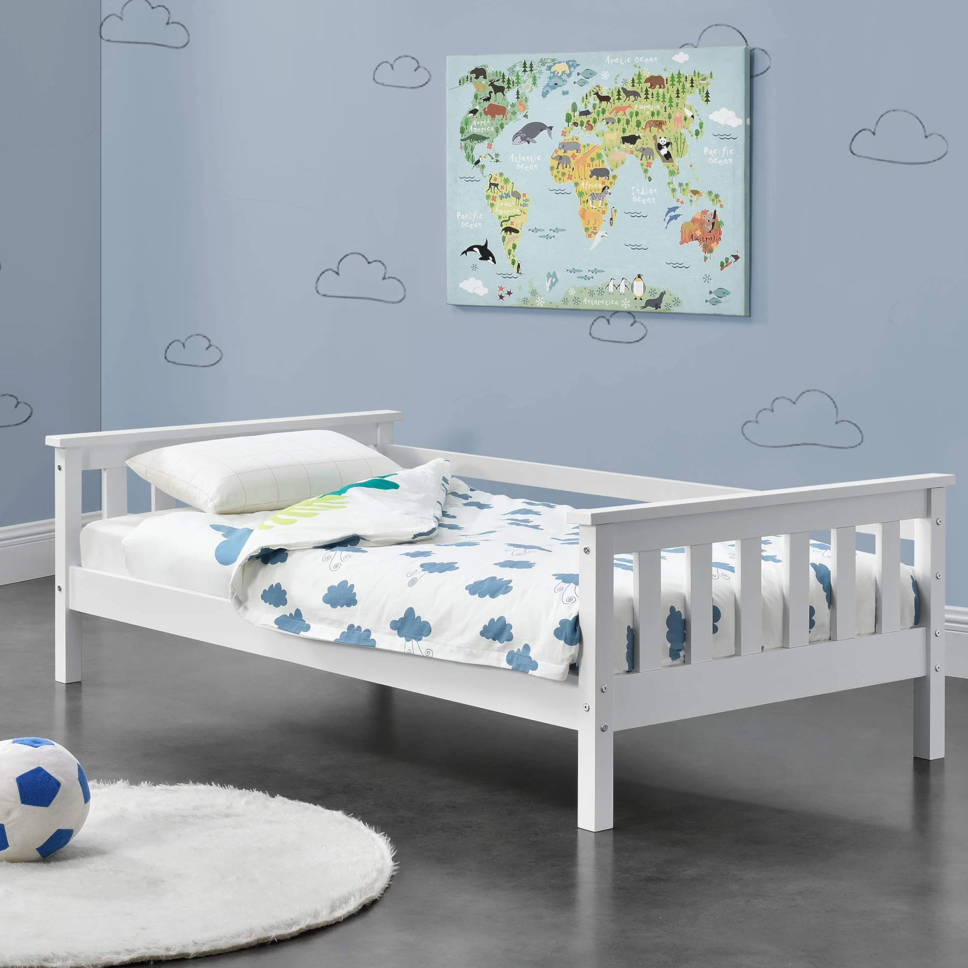 [en.casa] Struttura Letto per Cameretta Bambini Letto in Legno di Pino con Barre Protettive Testiera e Pediera Zona di Riposo 80x160 cm Bianco