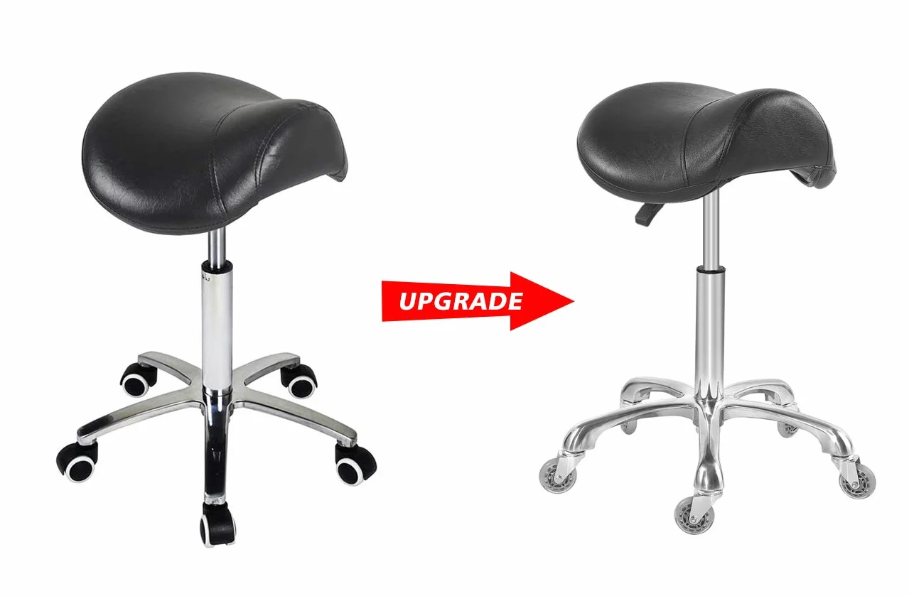 Antlu Sgabello con seduta a sella, con ruote, regolabile in altezza, per massaggi, cliniche, spa, saloni di bellezza, parrucchieri, colore nero