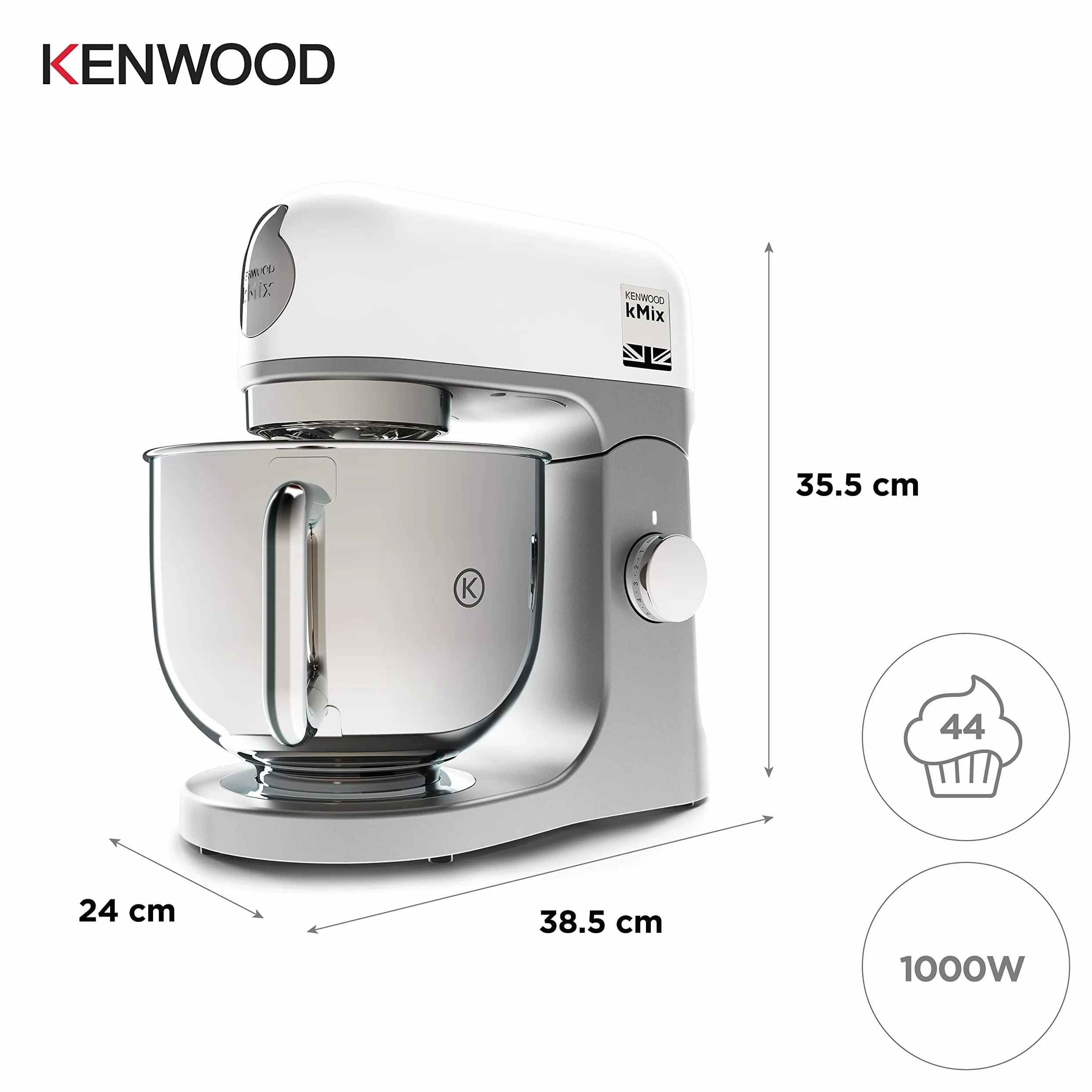 Kenwood KMX750WH KMIX Impastatrice Planetaria con Ciotola con Manico in Acciaio 5L, 3 Ganci di Miscelazione, Potenza 1000W, Personalizzabile con Oltre 20 Accessori Acquistabili Separatamente, Bianco