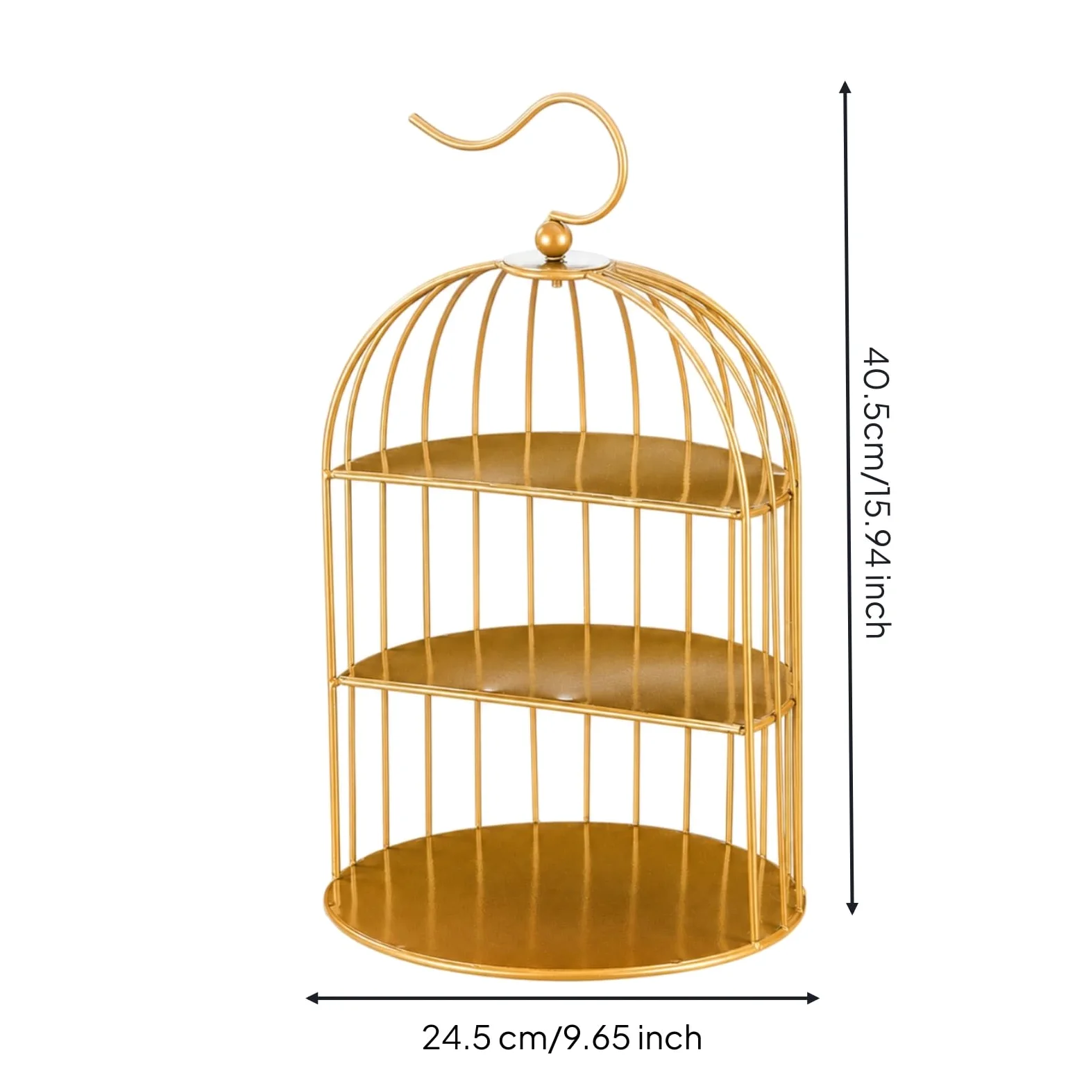 Alzata per Dolci Portatorta Vassoio Espositore in Acciaio Inox a Tre Ripiani Stile Gabbia con Manico Ad Arco Struttura , Oro , Stile Europeo, Design A Gabbia Per Uccelli A Tre Livelli