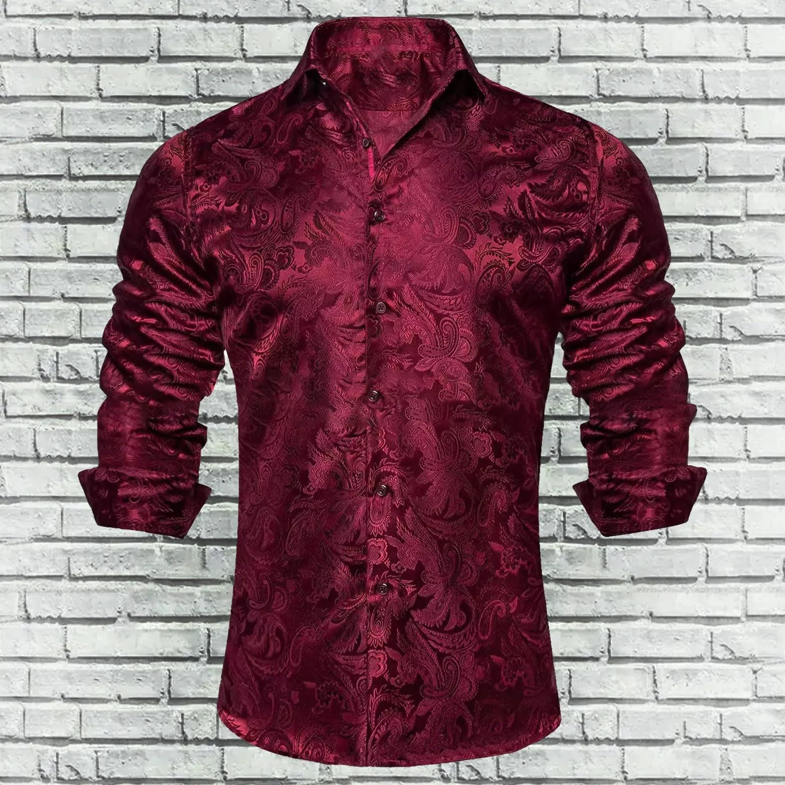 Camicia Uomo Seta Paisley Maniche Lunghe Bottoni Casual Taglio Regolare Matrimonio Feste