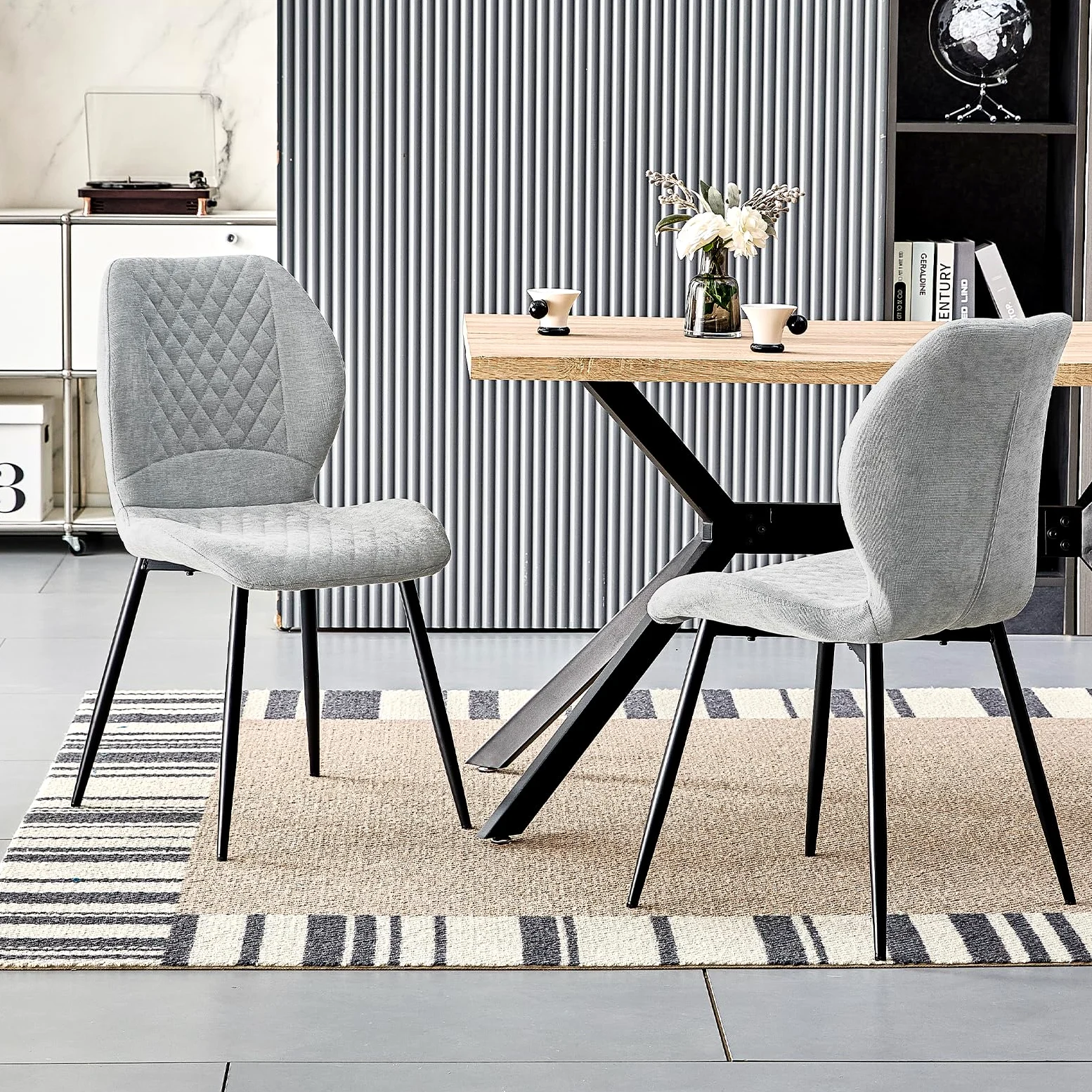 JIJIAN set di 6 Sedie da Pranzo Imbottite in Lino Naturale, Design Ergonomico Moderno per Cucina, Sala da Pranzo, Soggiorno, Camera da Letto, Reception, Grigio