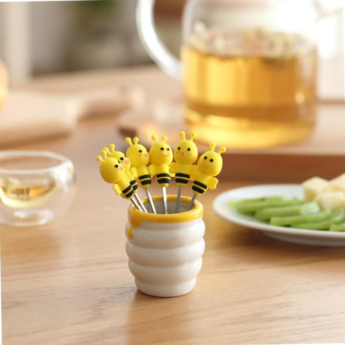PRETYZOOM 18pezzi Forchettine Da Dessert Acciaio Inossidabile Con Supporto Ceramico Per Frutta e Antipasti Per Feste e Uso Quotidiano