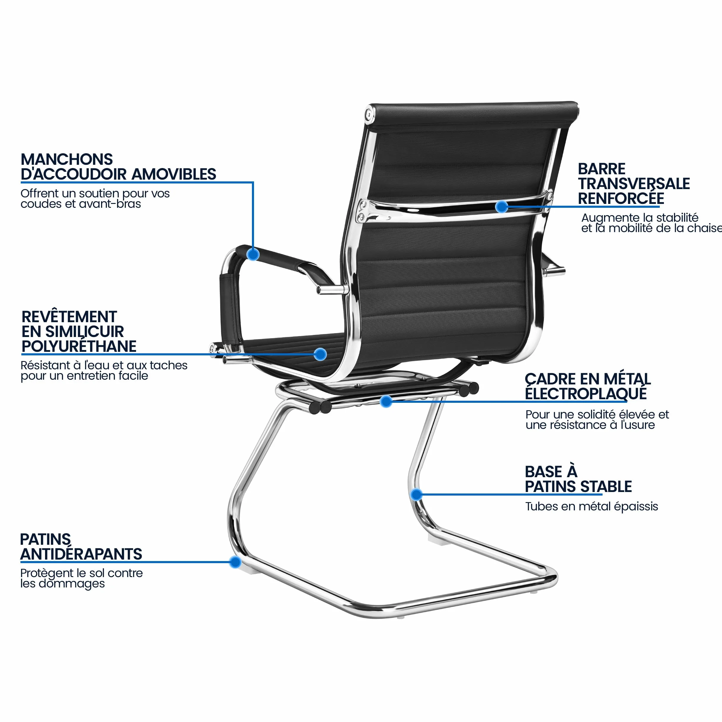 Yaheetech Set 2 Sedie Ufficio Senza Ruote per Ospiti Visitatori Riunioni Conferenza Design Cantilever Ergonomiche in Pelle Sintetica con Schienale e Braccioli Nero