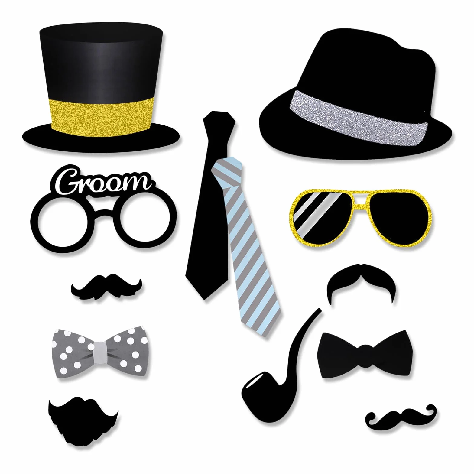 Konsait Matrimoni Photo Booth Kit 52 sztuk Akcesoria Fai da Te Puntelli Maschere Baffi Cappello Occhiali