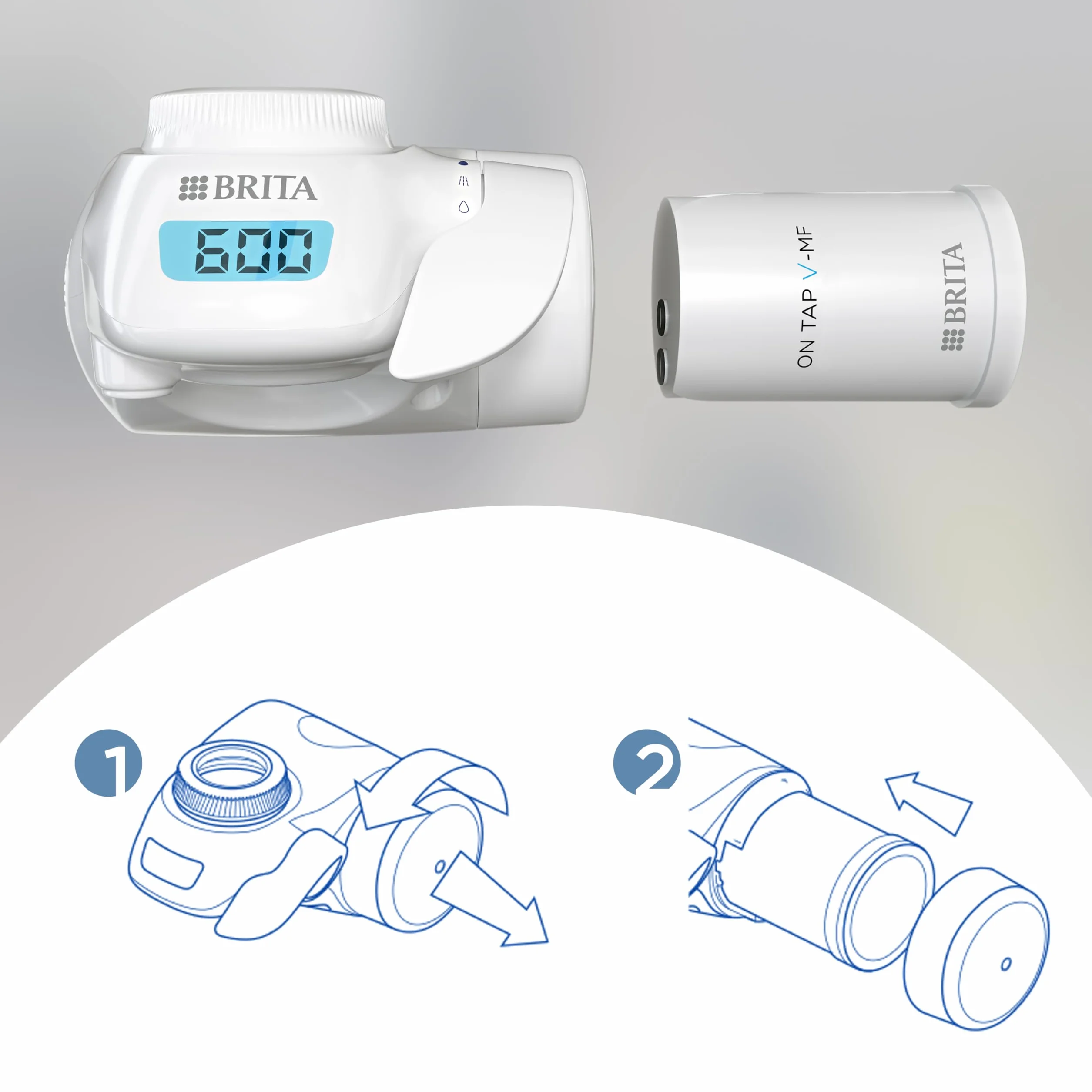 BRITA ON TAP Pro V-MF Filtro Acqua Rubinetto 600L Riduce Cloro 99,99% Batteri PFAS Display Contalitri Digitale