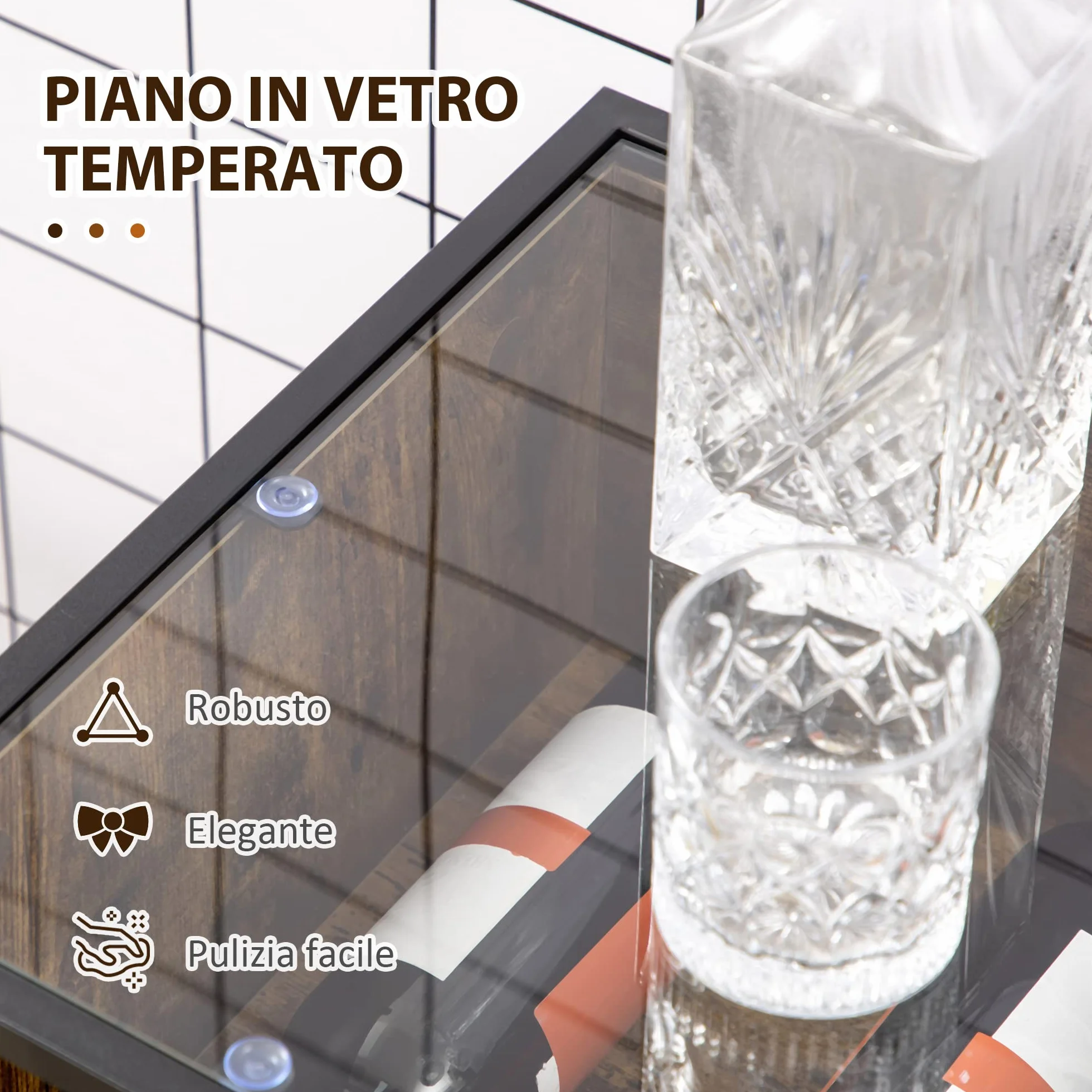 HOMCOM Mobile Multiuso da Salotto con Portabottiglie, Vani Aperti e Armadietto, Mobiletto Porta Vini Stile Industriale, 60x40x100cm, Marrone