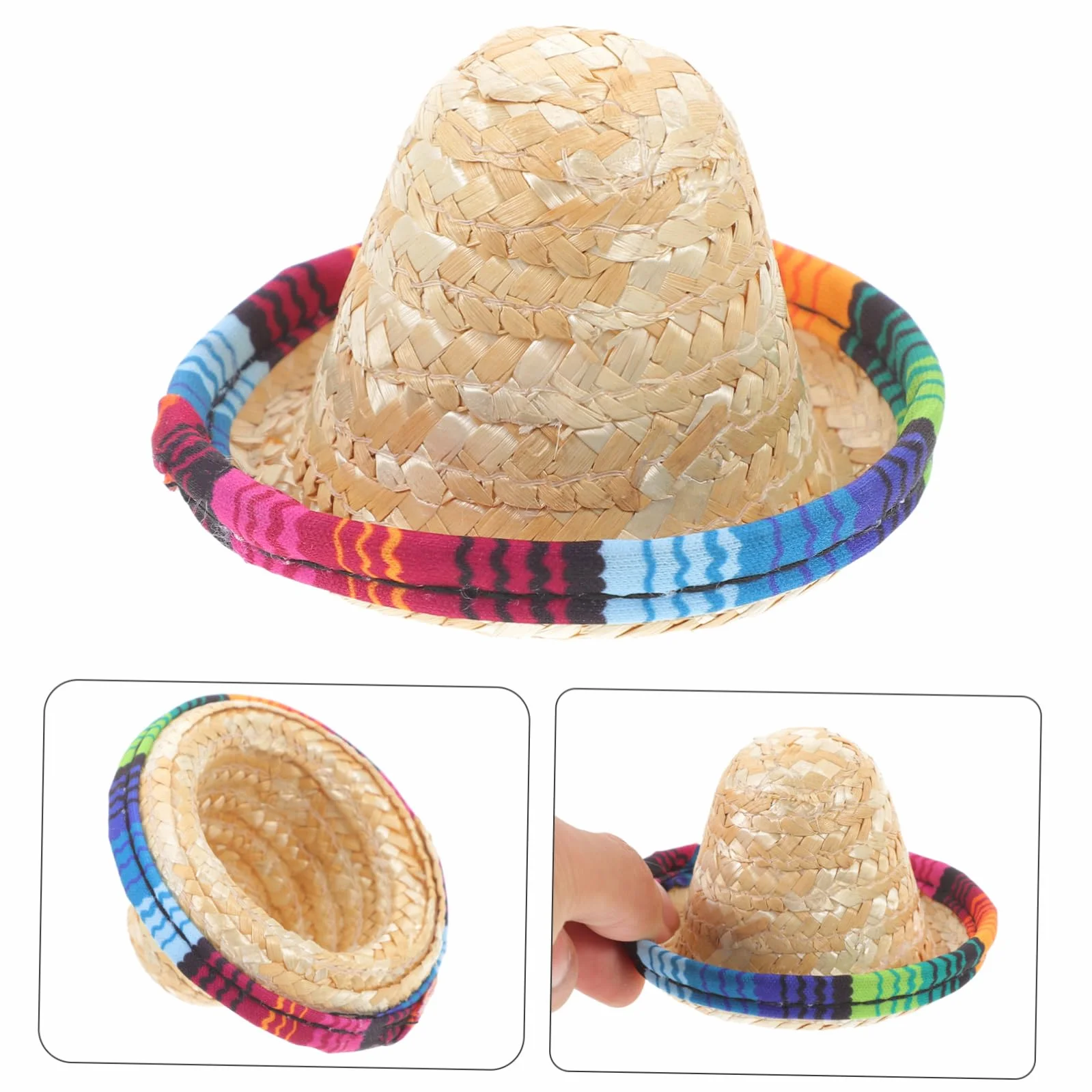 COLLBATH Mini Cappello Decorativo in Paglia Per Tappi Bottiglia Miniatura Resistente e Riutilizzabile Per Festa Matrimonio Shower e Decorazione Bambole
