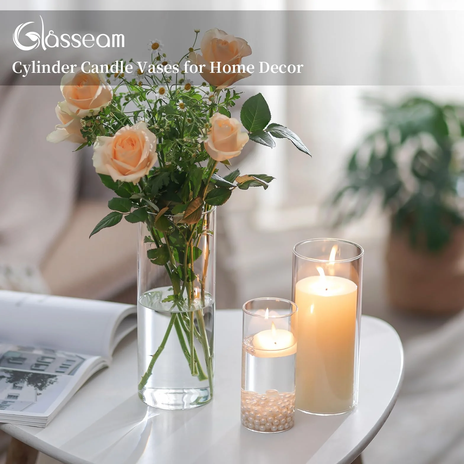 Portacandele Hurricane Cilindro Di Vetro: Vaso Di Fiori Trasparente Per Candelabro Candele Galleggianti Per Candele Galleggianti Per Decorazioni Per La Tavola Da Pranzo Centrotavola (M+L+XL x 4)