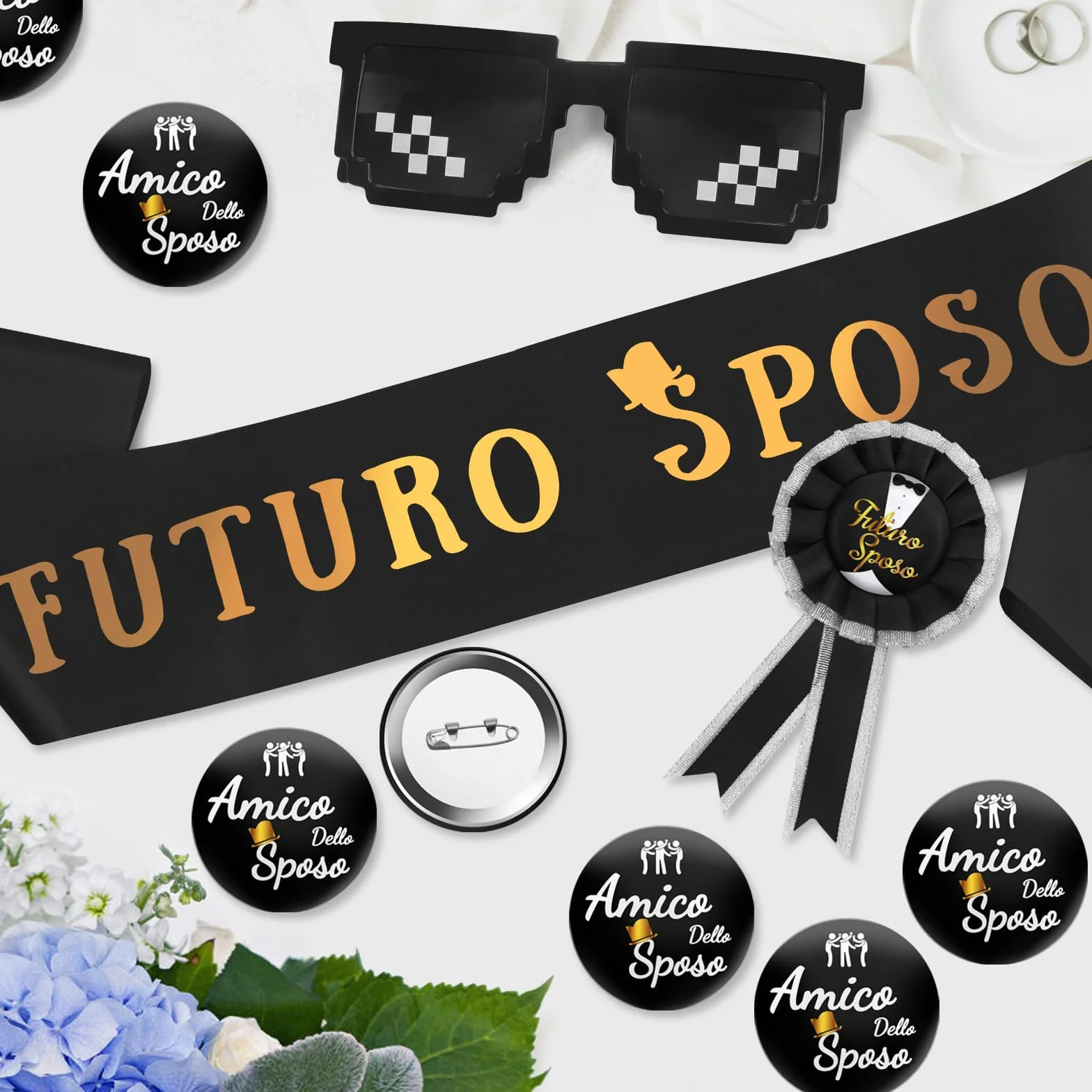 Annhao 17 Pezzi Gadget Addio Celibato Sposo Fascia Futuro Sposo Spilla Groom To Be Occhiali da Sole Festa Matrimonio Nozze