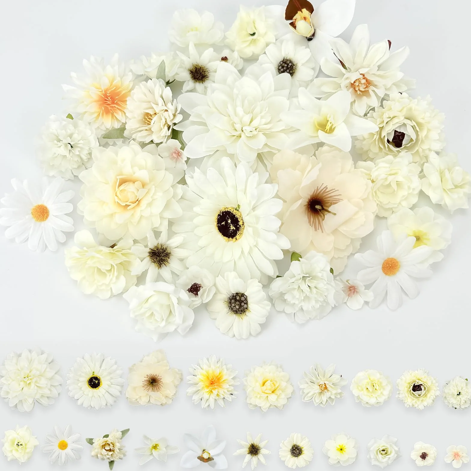 30 pezzi di fiori artificiali, teste di fiori artificiali, per fai da te, mini decorazione di fiori artificiali, margherite, peonie, teste di fiori di seta, per matrimoni, feste, decorazioni
