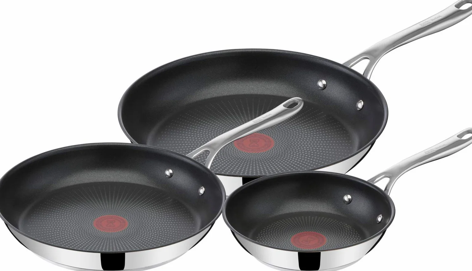 Tefal Jamie Oliver - Set di 3 padelle da 20/24/28 cm, antiaderenti, rivestimento in titanio, senza PFOA, lavabile in lavastoviglie e forno, in acciaio inox