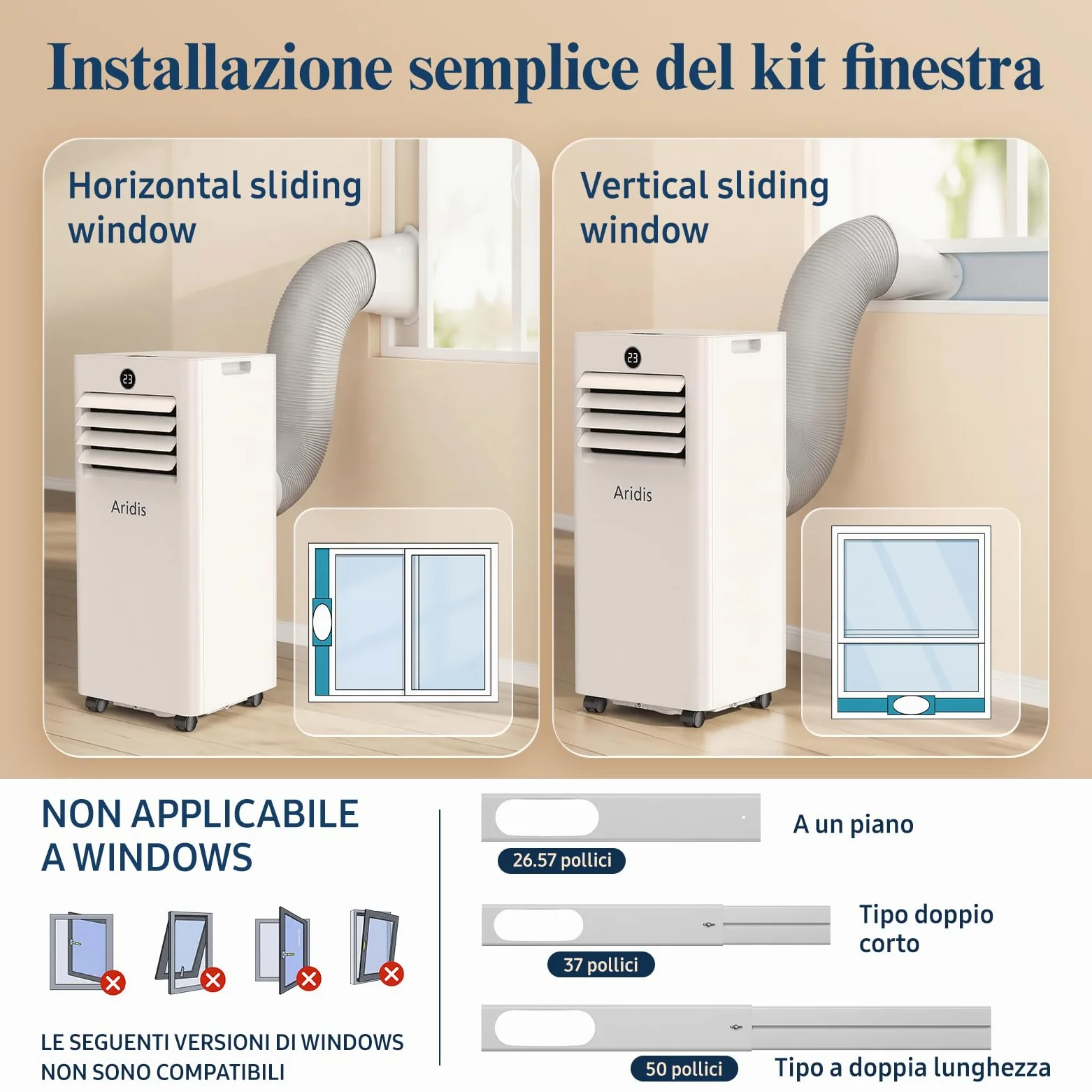 Condizionatore Portatile Climatizzatore Silenzioso - 9000BTU Climatizzatore senza Unità Esterna, Raffrescatore a Basso Consumo con Kit Finestra, Display LED, 4 Modalità, Copertura 33 m² Bianco