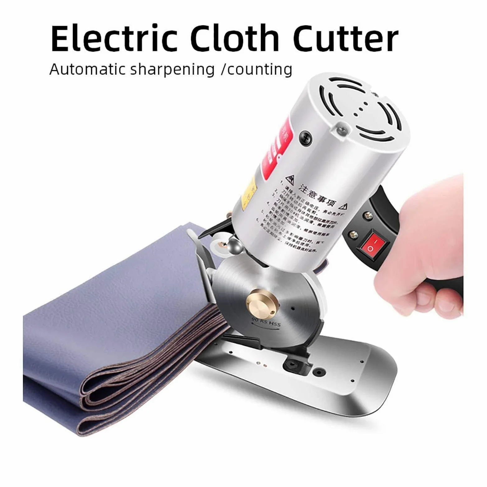 Taglierina Elettrica per Tessuti Da 200 W - Dispositivo Di Protezione Silenzioso/Sollevabile, Taglierina Rotativa per Cucire + Lama Rotante Da 90 Mm, Spessore Di Taglio: ≥ 3 Cm