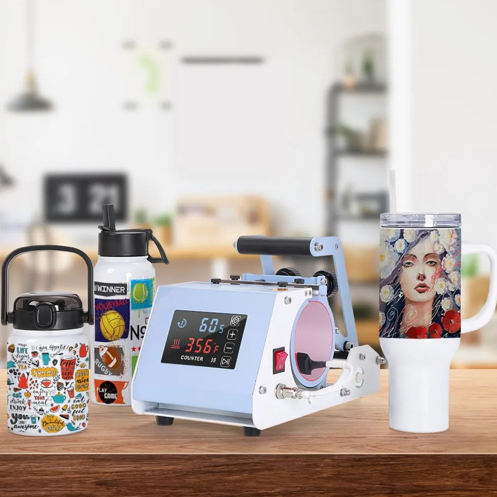 PYD Life 110 V Mini Max 40 OZ Macchina per Termopressa da 1,2 L Mug Heat Press a Schermo Tattile in Blu Chiaro per Tazze da 1,2 L con Manico Stampa a Sublimazione