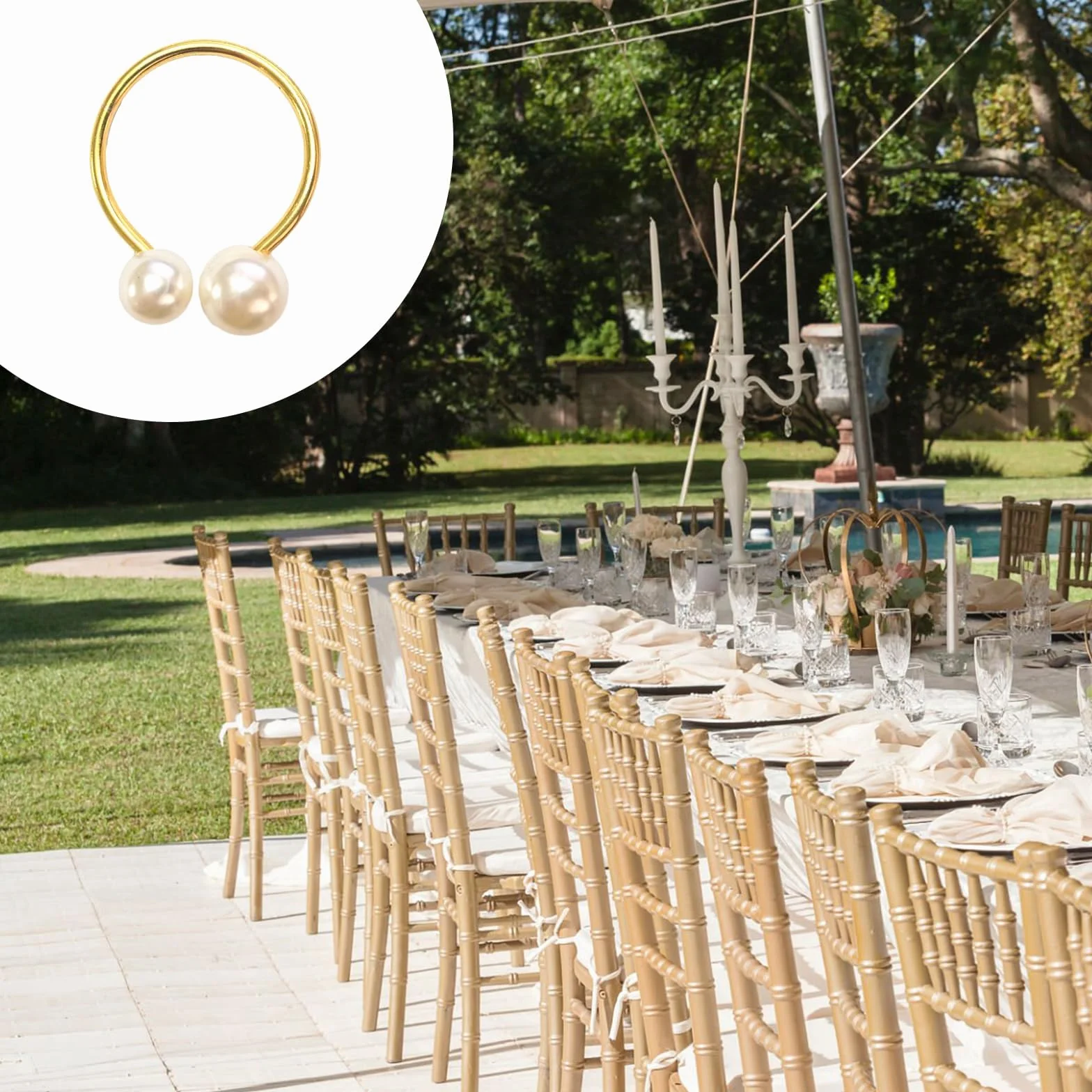 Set di 6 Anelli Porta Tovaglioli Oro con Perle, Portatovaglioli Eleganti in Metallo Dorato, Anelli di Tovagliolo per Decorazioni Matrimonio, Festa, Natale, Compleanno, Anniversario, Hotel e Ristorante