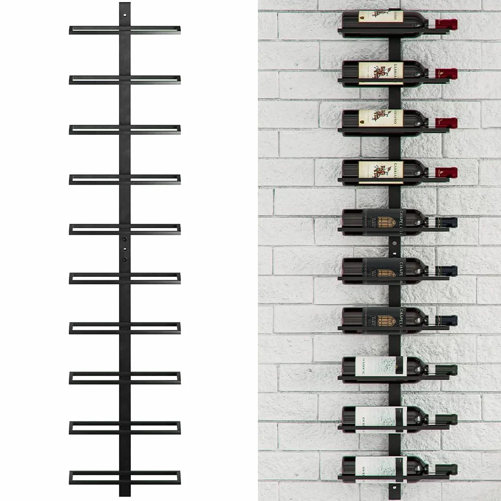 Shally Dogan Portabottiglie da Parete in Metallo 127 cm 10 Bottiglie Scaffale Vini Design Industriale