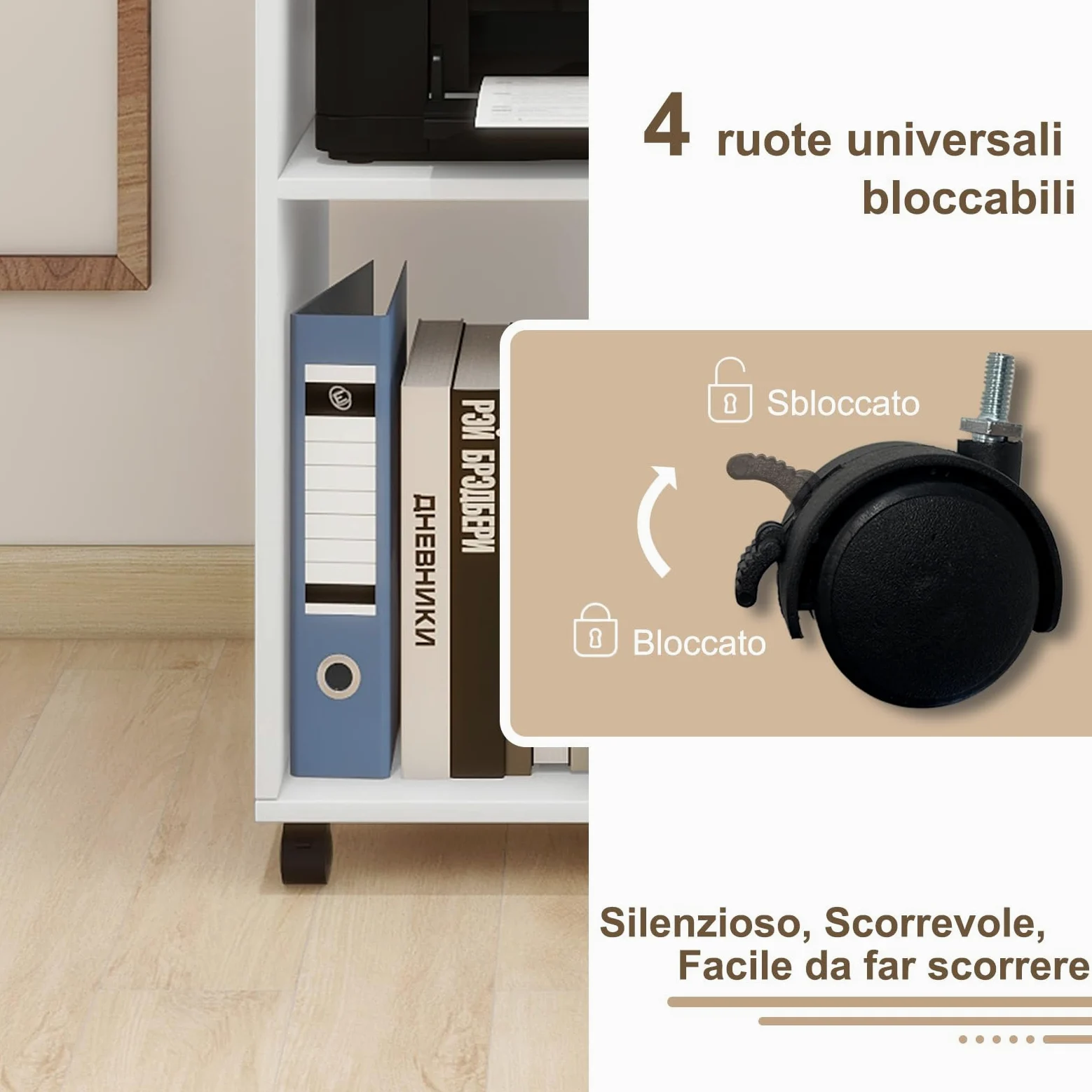 PUNCIA Mobiletto per Archivio Mobile 50x40x75 CM Armadietto Portadocumenti in Legno Schedario da Ufficio 5 Scomparti Aperti Armadio Stile Industriale per File Mobili per Ufficio e Casa (Bianco)