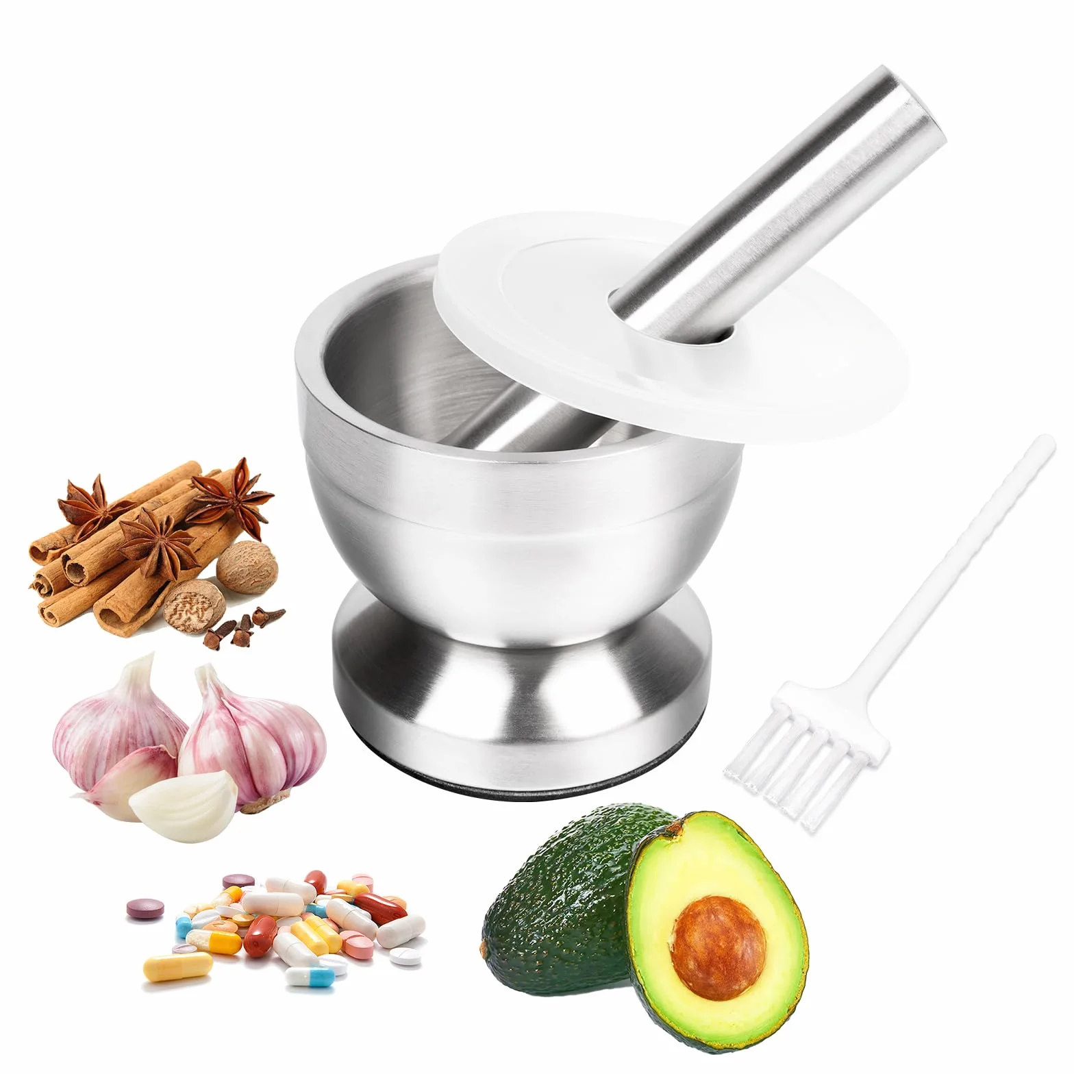 Mortaio con pestello in acciaio inox 250ml per aglio erbe spezie da cucina