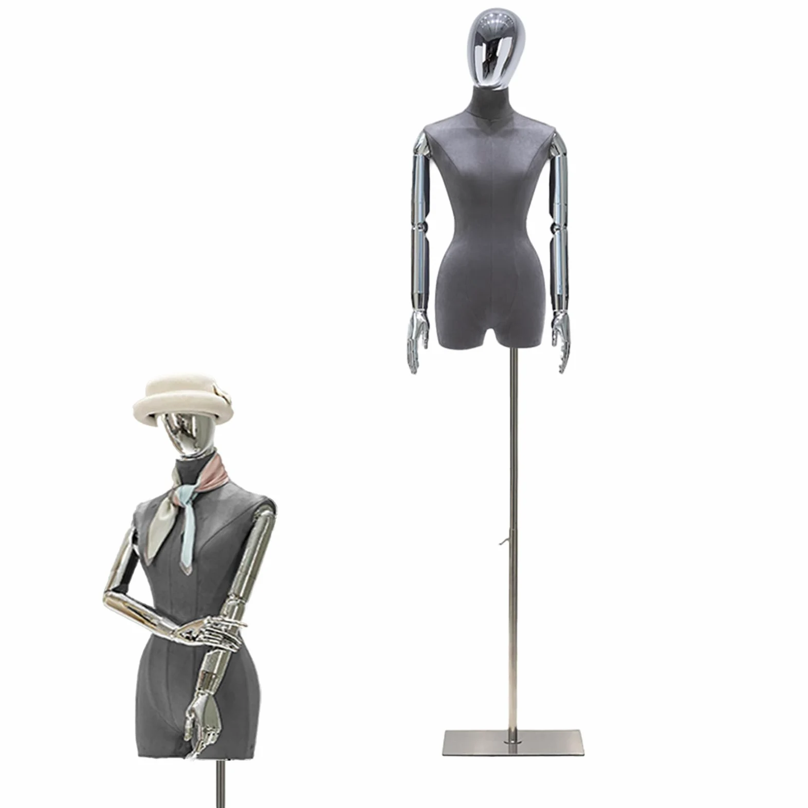 Jueraori Manichino Donna Sartoriale, Manichini Busti con Braccia, Forma Del Vestito in Velluto Mostra Supporto Del Manichino per Negozio, Regolabile Altezza 120-210cm