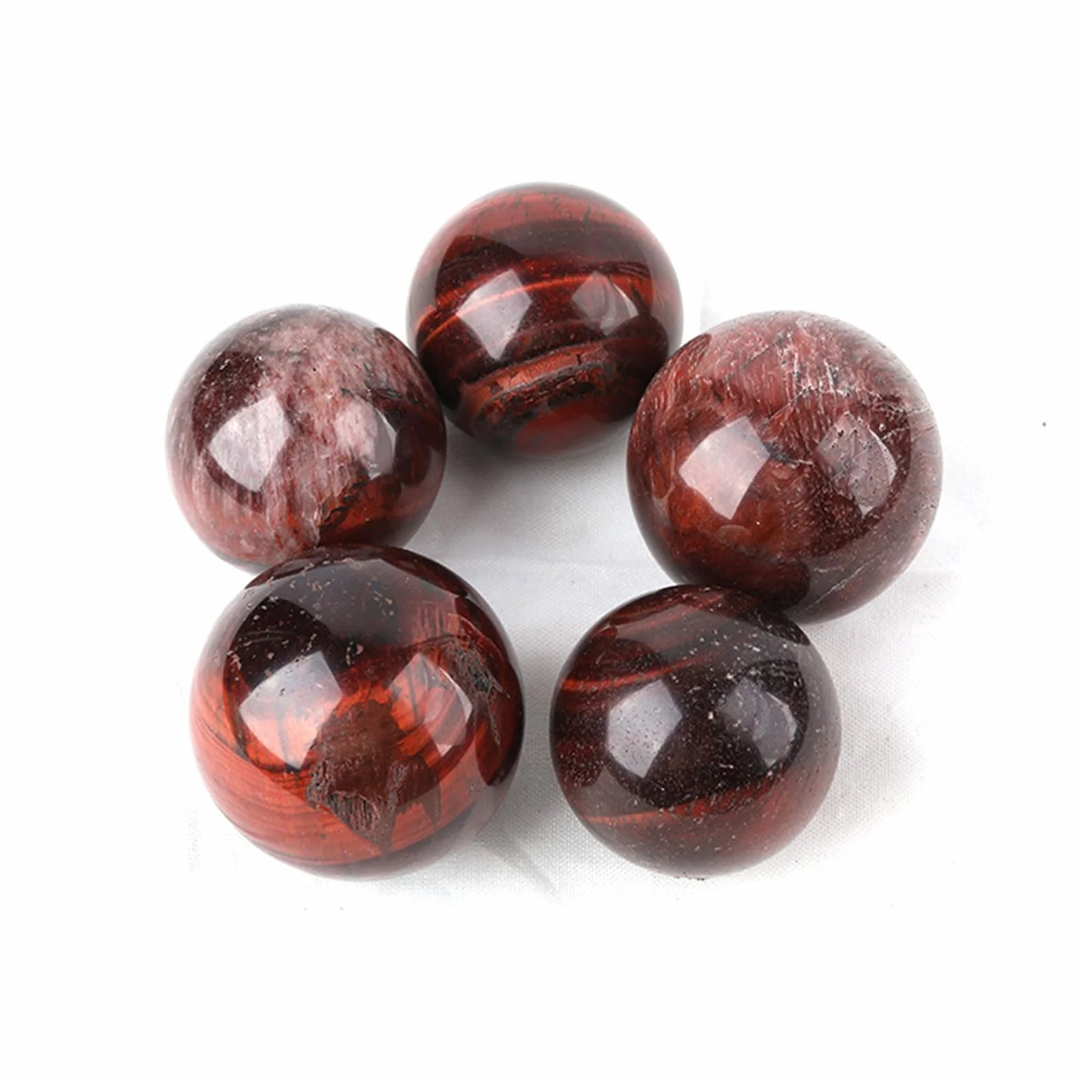 Naturalny zestaw 3 kulek z kryształu czerwonego tygrysiego oka 32-34mm do dekoracji Feng Shui