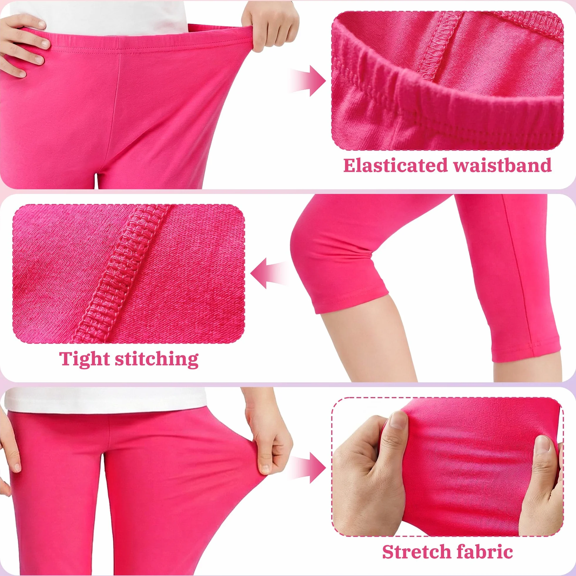 Leggings Bambina 3/4 Cotone Pacco da 2 Ragazza Morbidi Traspiranti Elasticizzati Capri Estivi Ginnastica Casual Tinta Unita 6-13 Anni