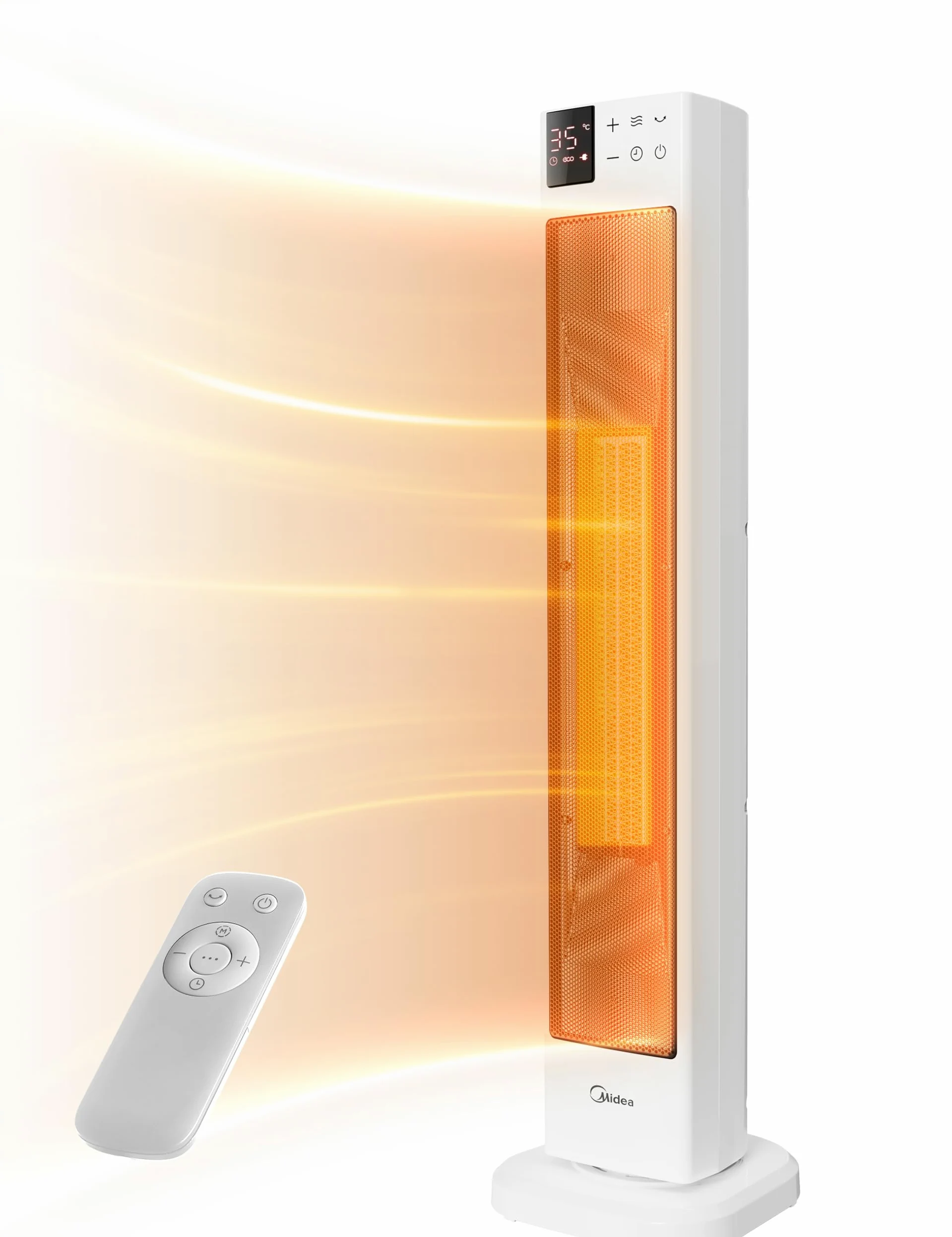 Midea NTH20-22GR(WH) - Termoventilatore a risparmio energetico, silenzioso, con telecomando, PTC, 2000 Watt, termostato, 2 livelli di calore, timer 24 ore, modalità ECO, per grandi ambienti