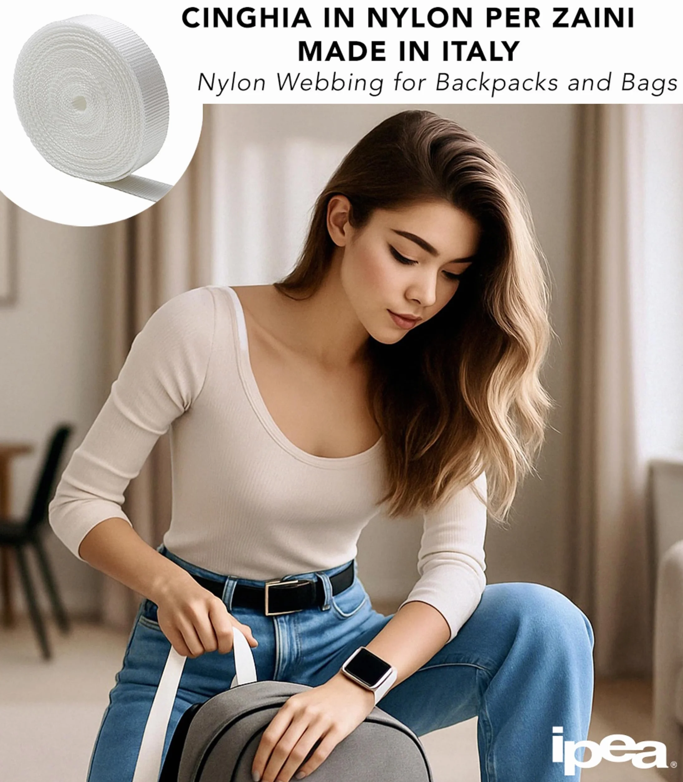 IPEA Cinghia Rigida in Nylon 10 Metri 30 mm Bianco per Zaino e Borse Multiuso