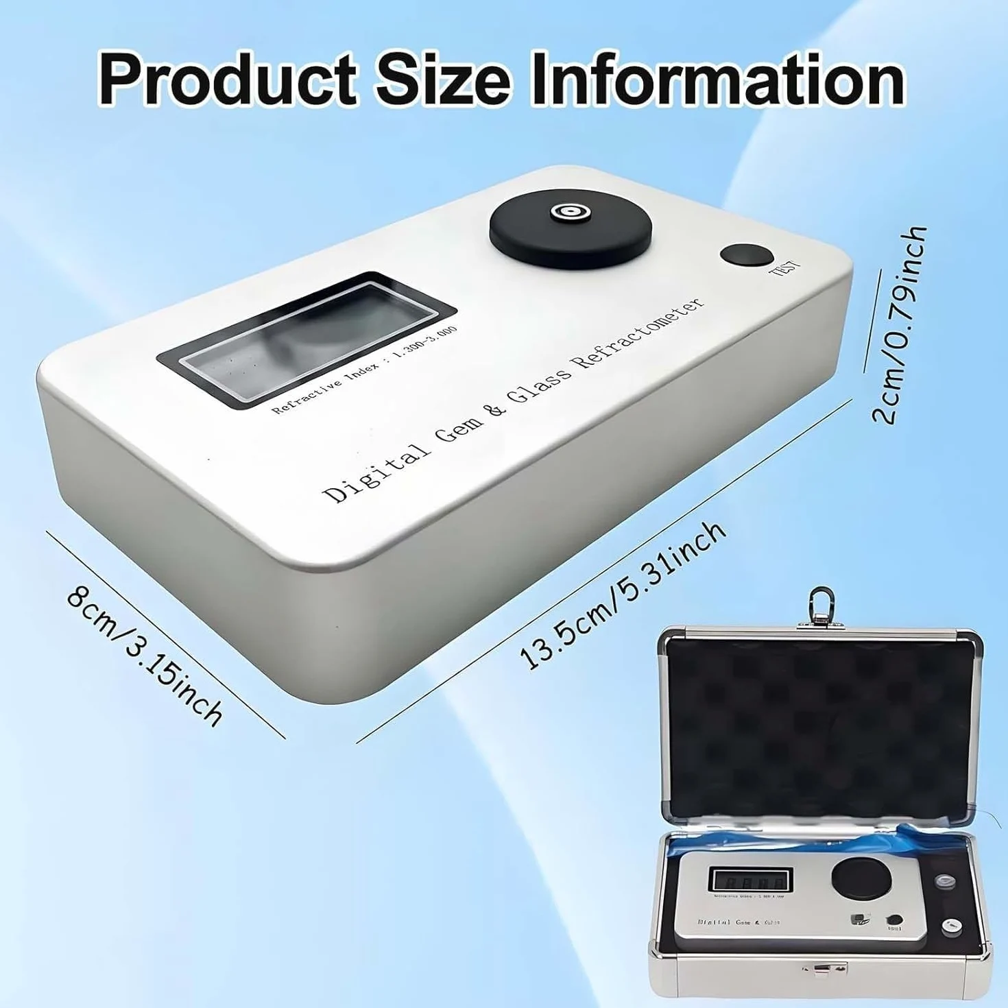 Rifrattometro Portatile per Gemme, Strumento Di Identificazione per Tester Di Gioielli Con Display Lcd E Batteria Da 700 Mah, Indice Di Rifrazione 1.300-3.000, Elevata Precisione Di Misurazione 0.001