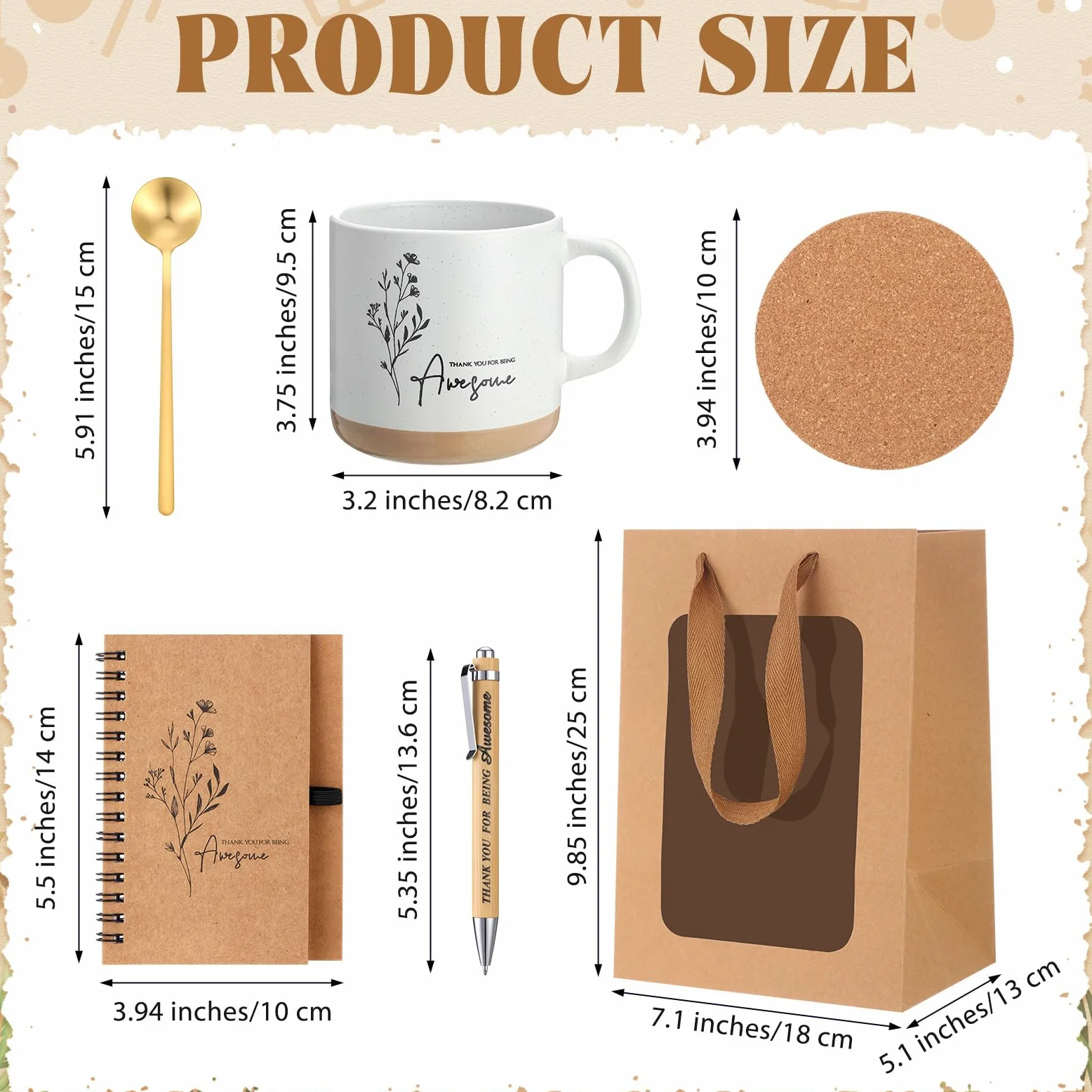 Vesici Set regalo di ringraziamento per i dipendenti, tazza da caffè con cucchiaio, diario ispiratore, penna a sfera, set regalo per colleghi, personale e insegnanti (36 pezzi)