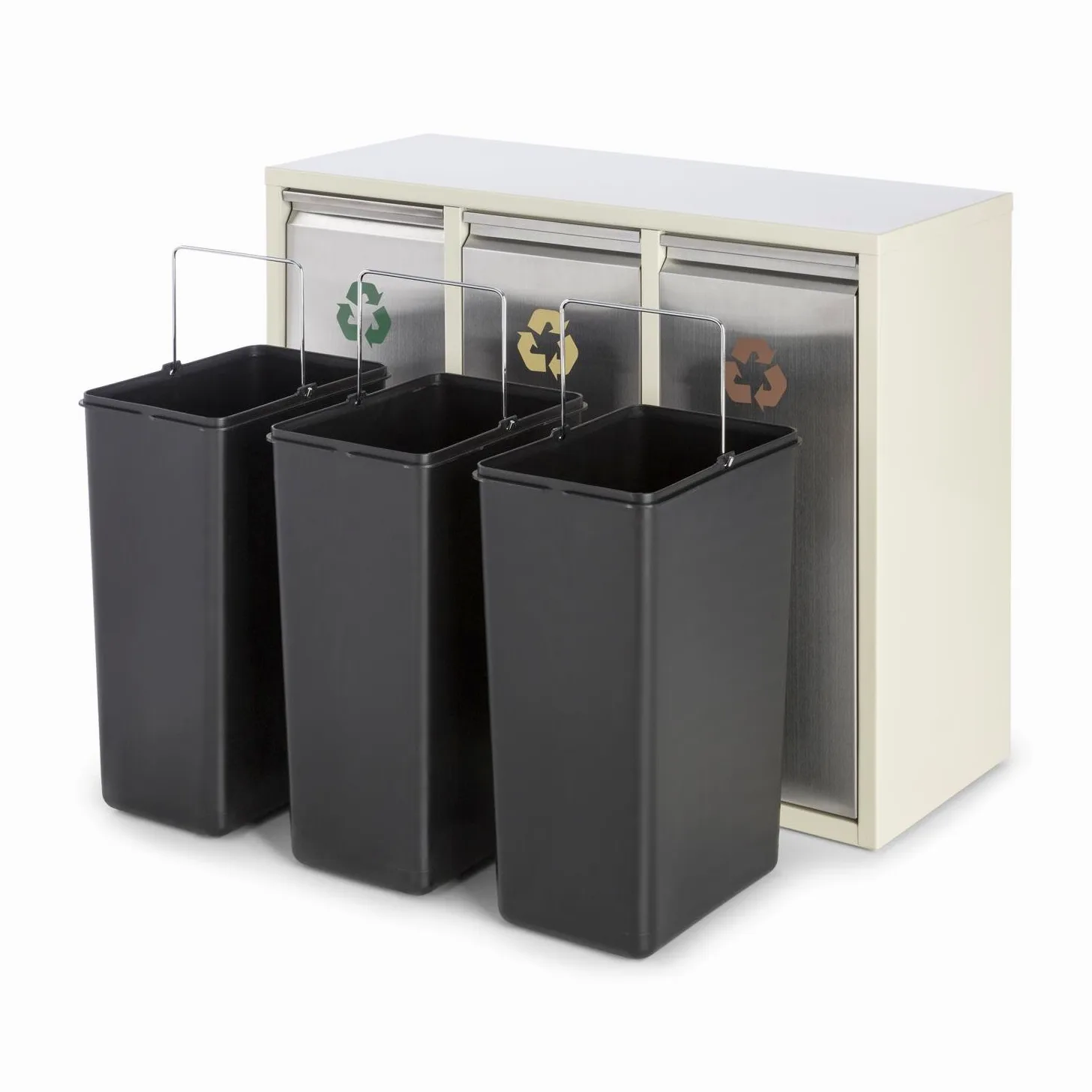 KLARSTEIN Ordnungshüter 3 - Pattumiera, Bidone Immondizia, Raccolta Differenziata, 3 Scomparti, 45 Litri (3 x 15 L), Chiusura Ermetica trattieni Odori, Acciaio Inox, Beige-Crema