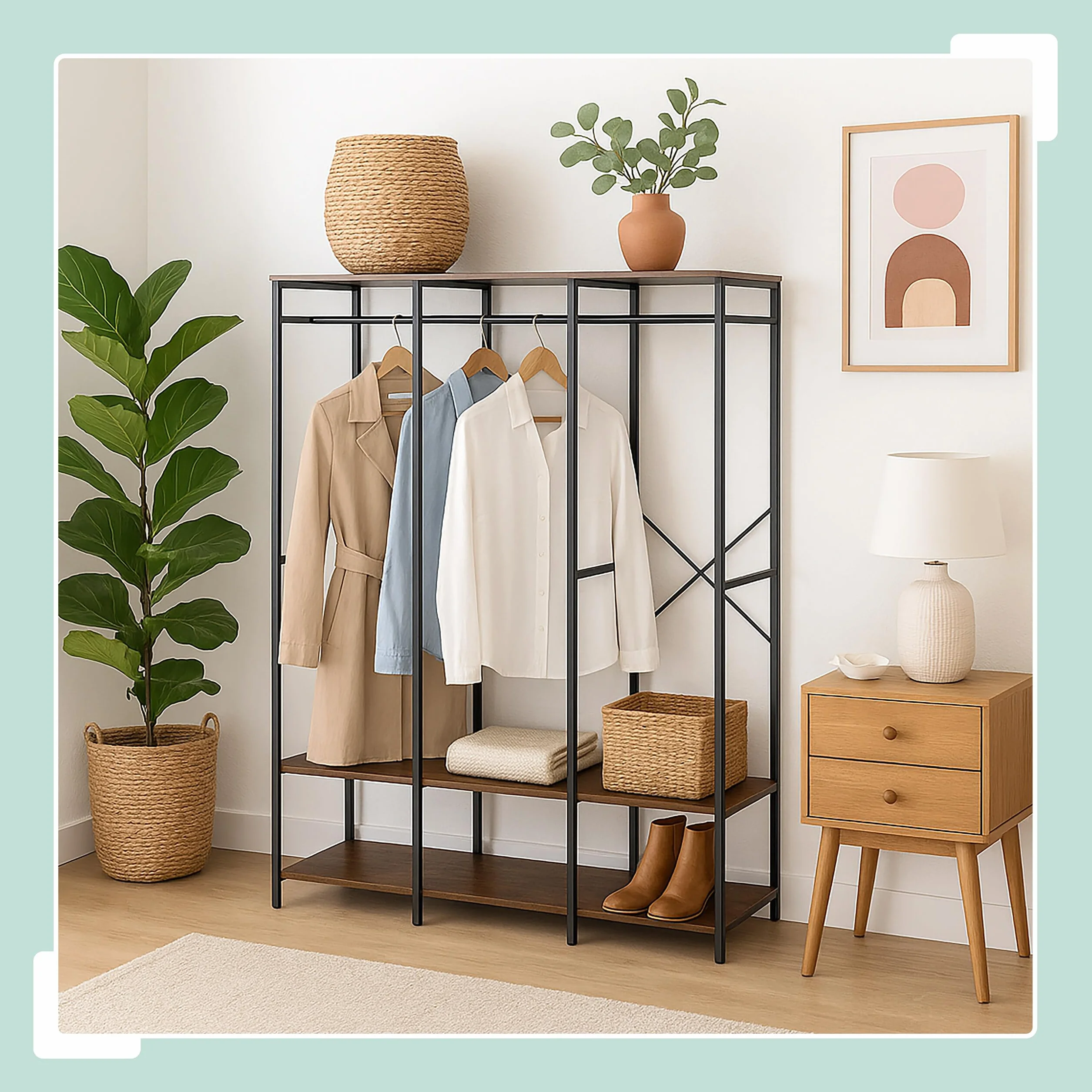 Relaxdays Armadio Aperto Appendiabiti, Guardaroba con Ripiani, Ganci e Barra, 180x141x40 cm, MDF e Ferro, Nero Marrone