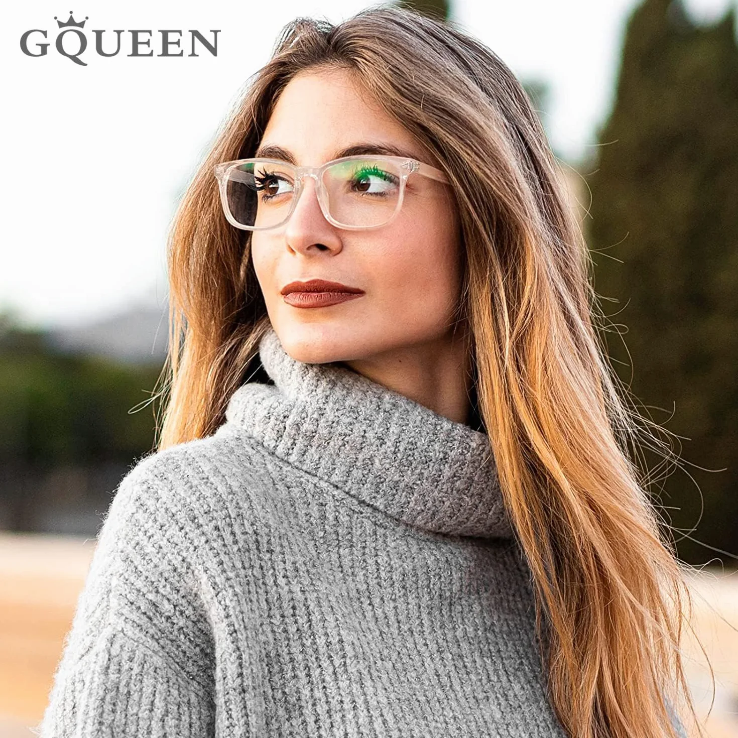GQUEEN Montatura Occhiali da Vista Quadrati Grandi Retrò con Lenti Trasparenti PE2