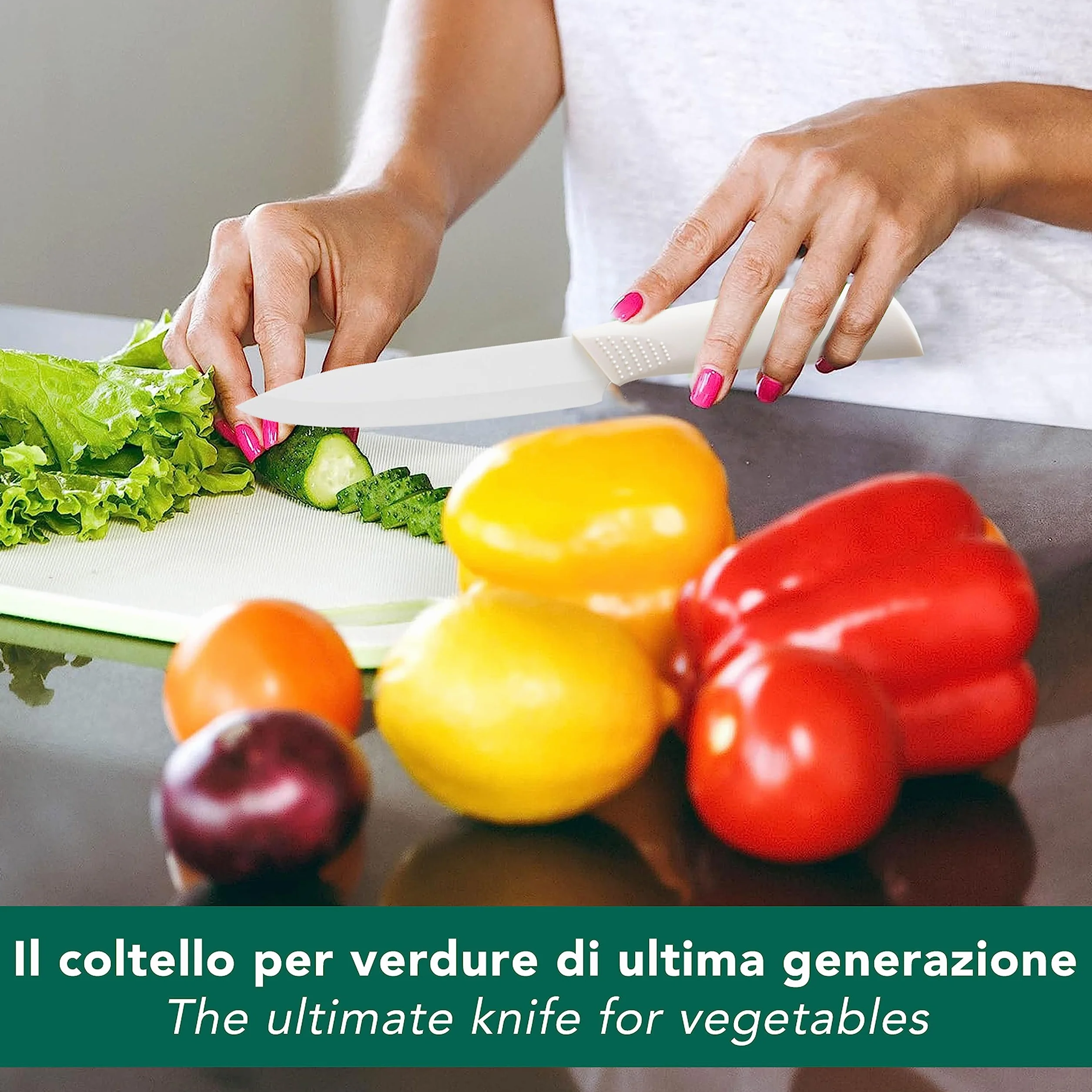 IPEA Coltello in Ceramica Lama 12,7 cm Chef da Cucina Multiuso Affilato con Coprilama Impugnatura Antiscivolo