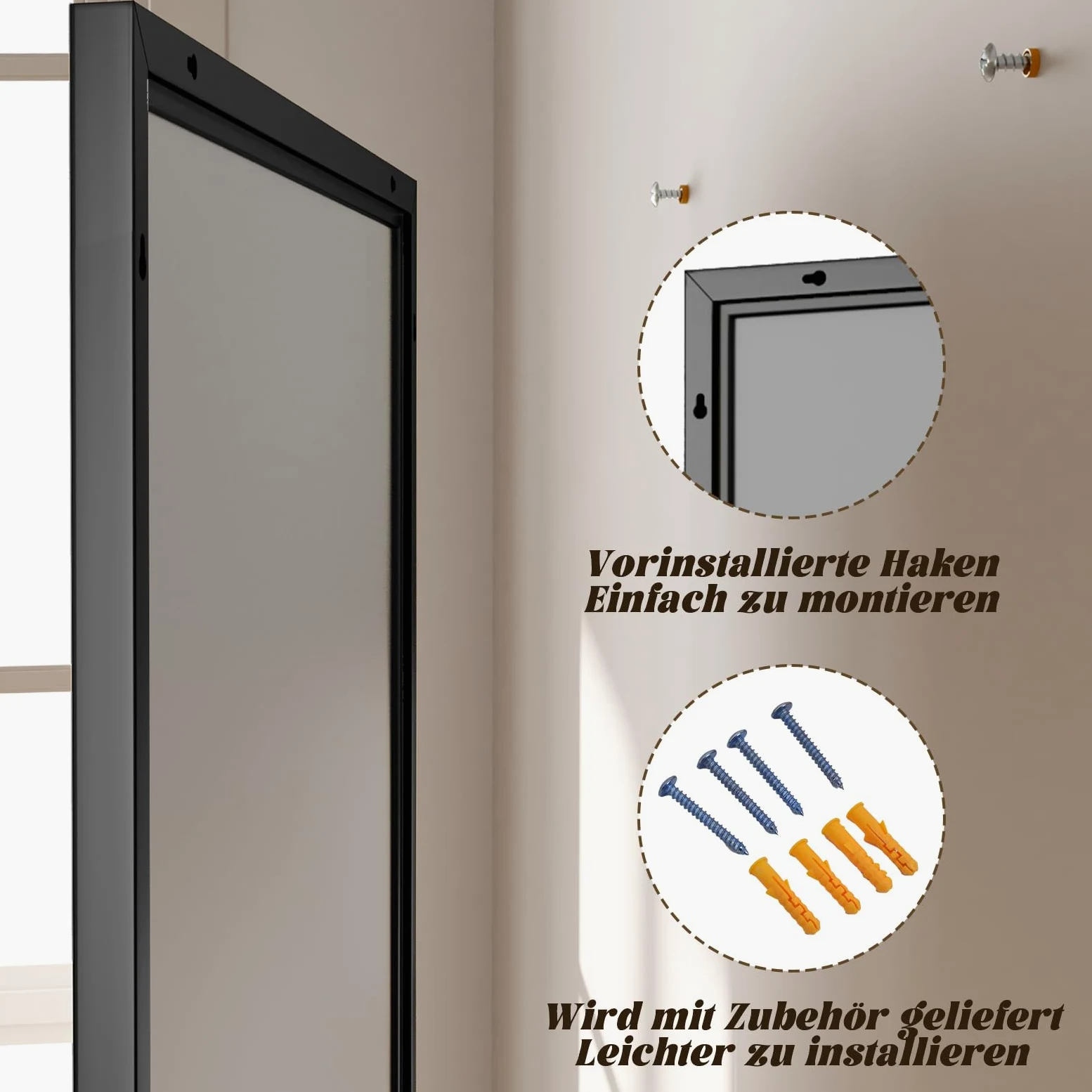 BEAUTYPEAK Specchio da parete rettangolare 120 x 75 cm, telaio in alluminio dorato, infrangibile per bagno, camera da letto, soggiorno