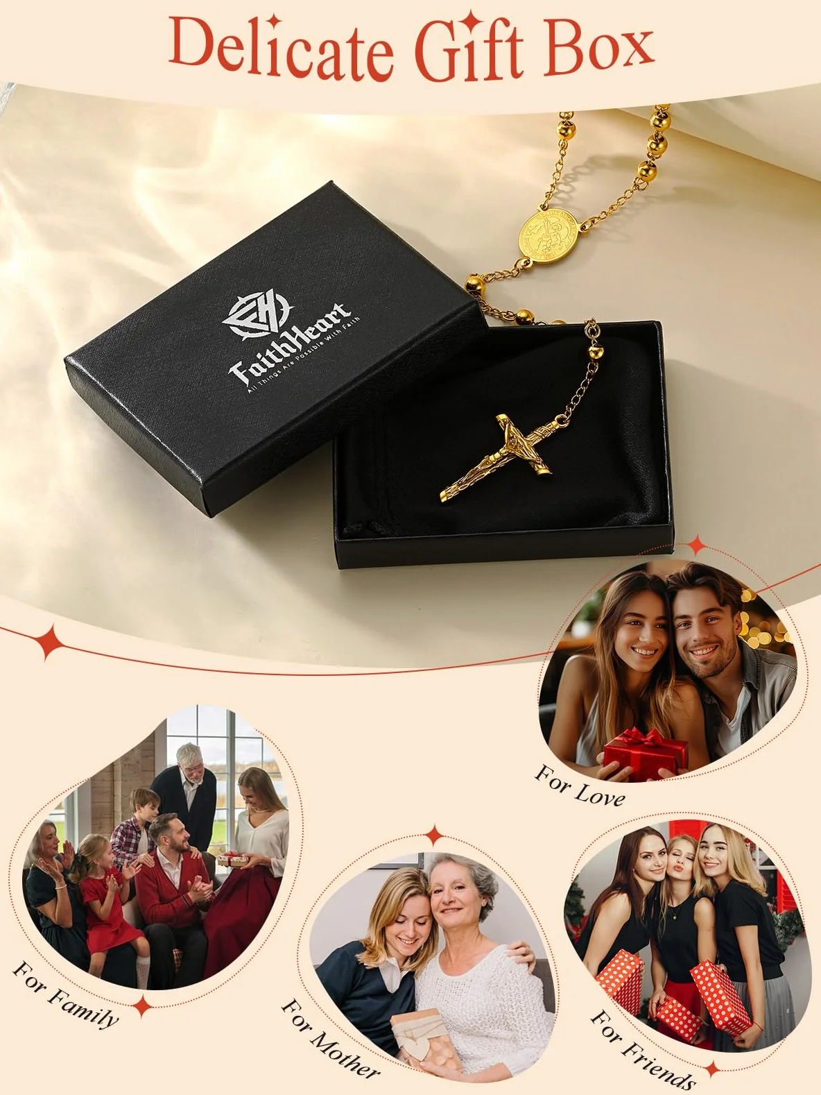FaithHeart Collana HD Foto Rosario San Michele Medagila Personalizzata 66CM+16CM Perline Preghiera Gioielli Religiosi Regalo Compleanno