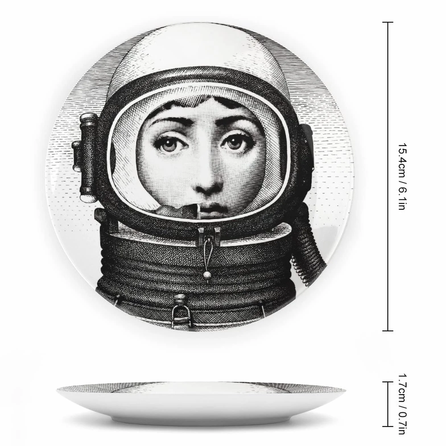 Piatto Lina Cavalieri, Piatto decorativo Fornase per trucco facciale da appendere alla parete, incluso staffa e gancio a molla speciale, stile-33, 15,2 cm