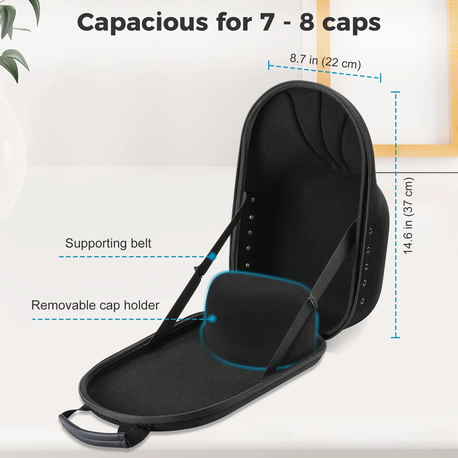 ProCase Porta Cappelli Custodia Rigida da Viaggio per Cappello Baseball, Organizer per Cappelli con Tracolla Regolabile, Nero
